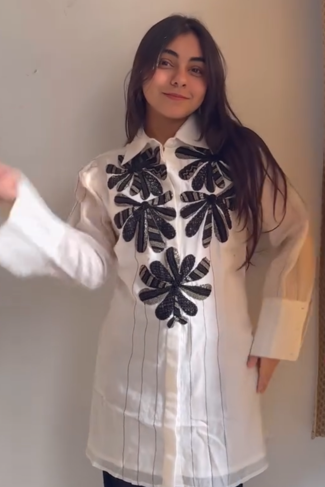 Black white  chanderi silk top