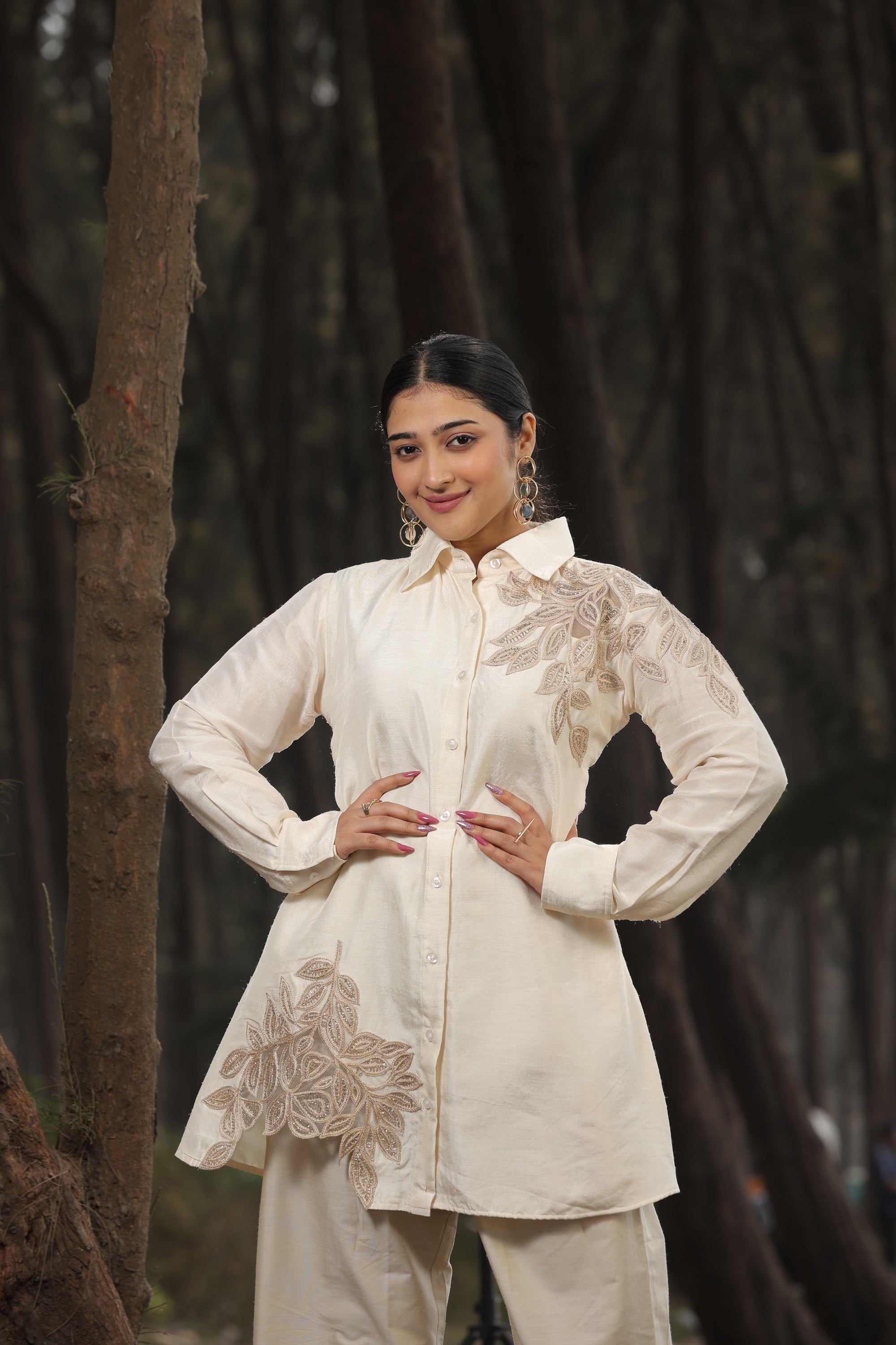 Ivory Floral Embroidered Shirt Top