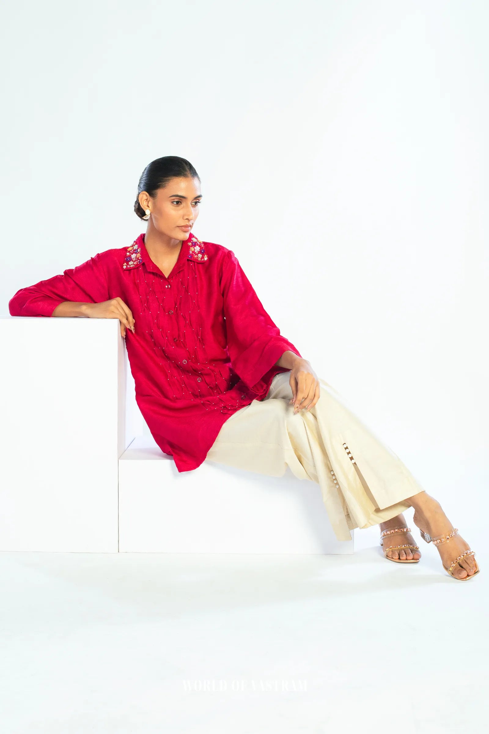 Ruby Gleam Pintuck Top