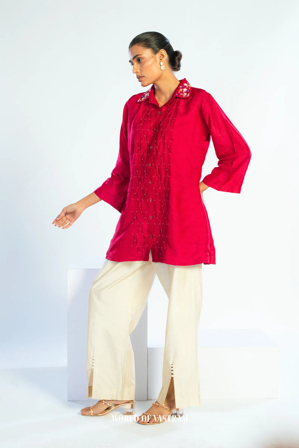 Ruby Gleam Pintuck Top