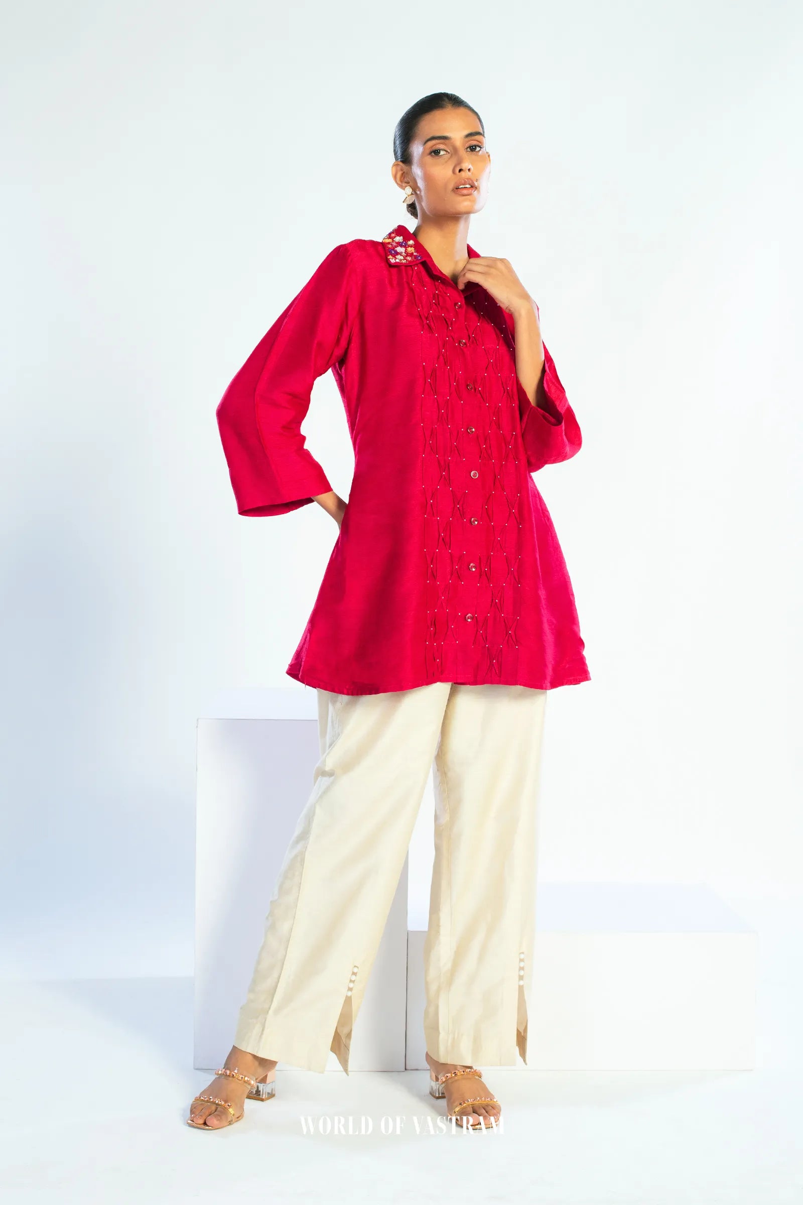 Ruby Gleam Pintuck Top