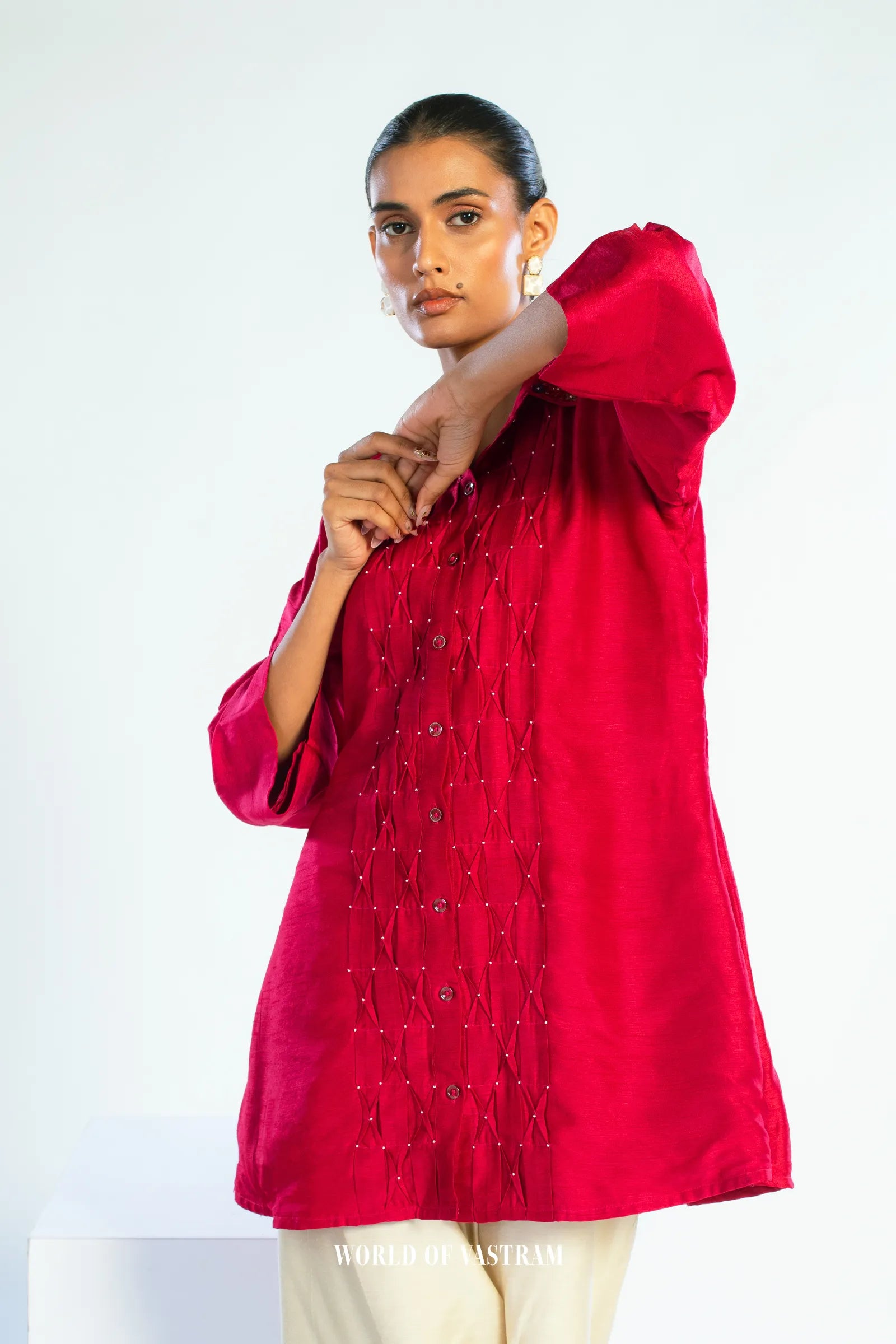 Ruby Gleam Pintuck Top