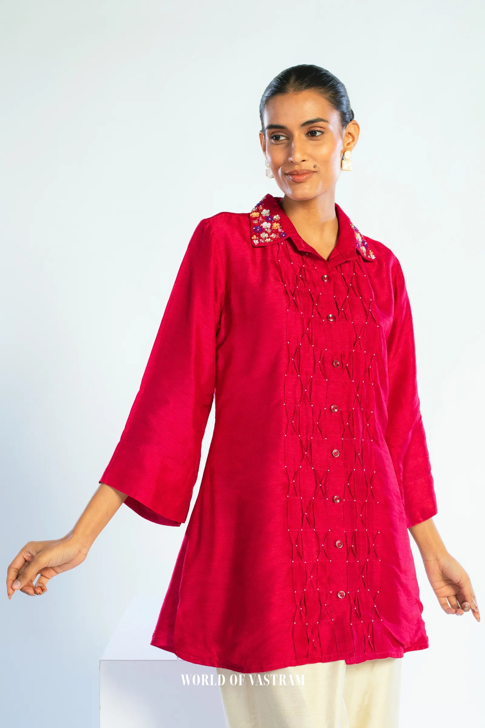 Ruby Gleam Pintuck Top