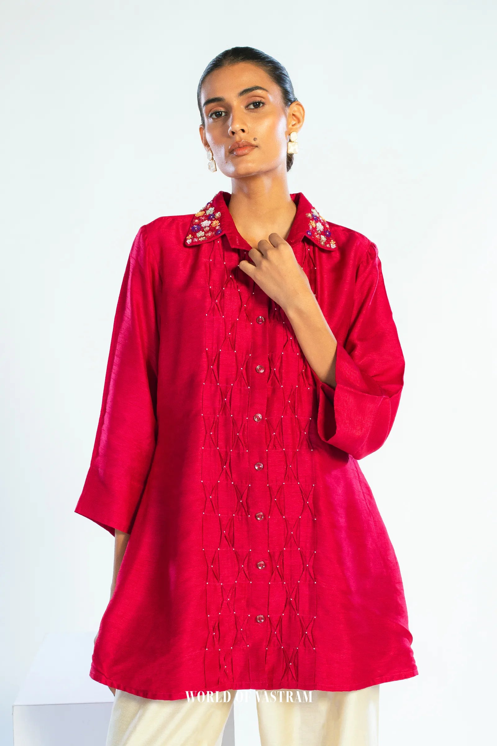 Ruby Gleam Pintuck Top