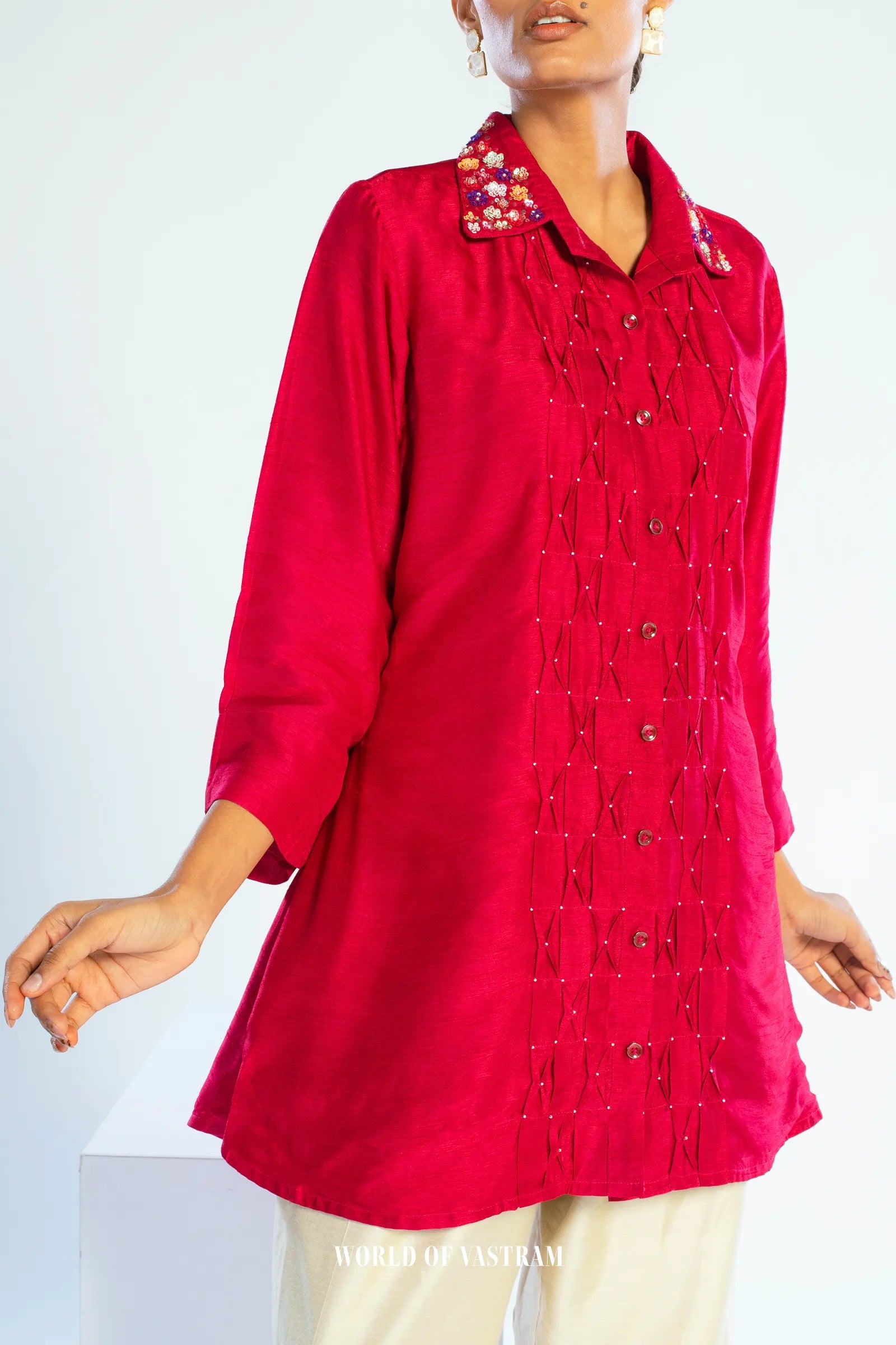 Ruby Gleam Pintuck Top