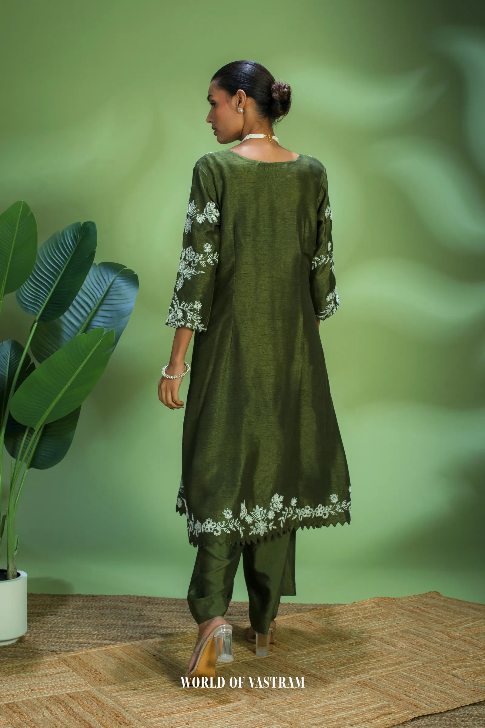 Olive Embroidered Kurta Set