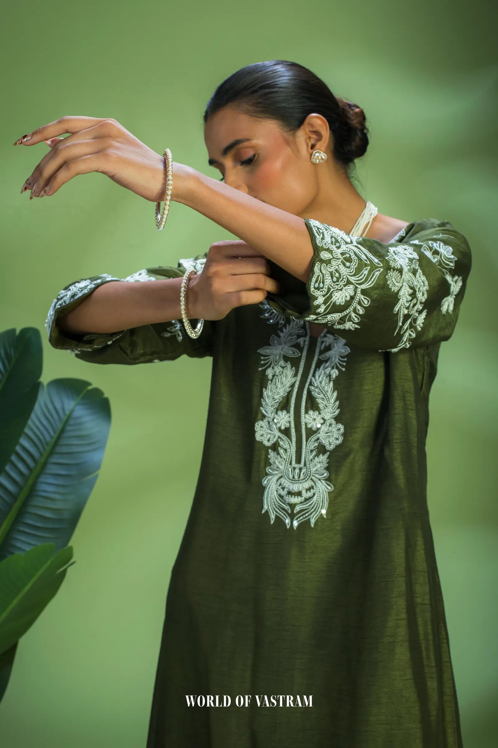 Olive Embroidered Kurta Set