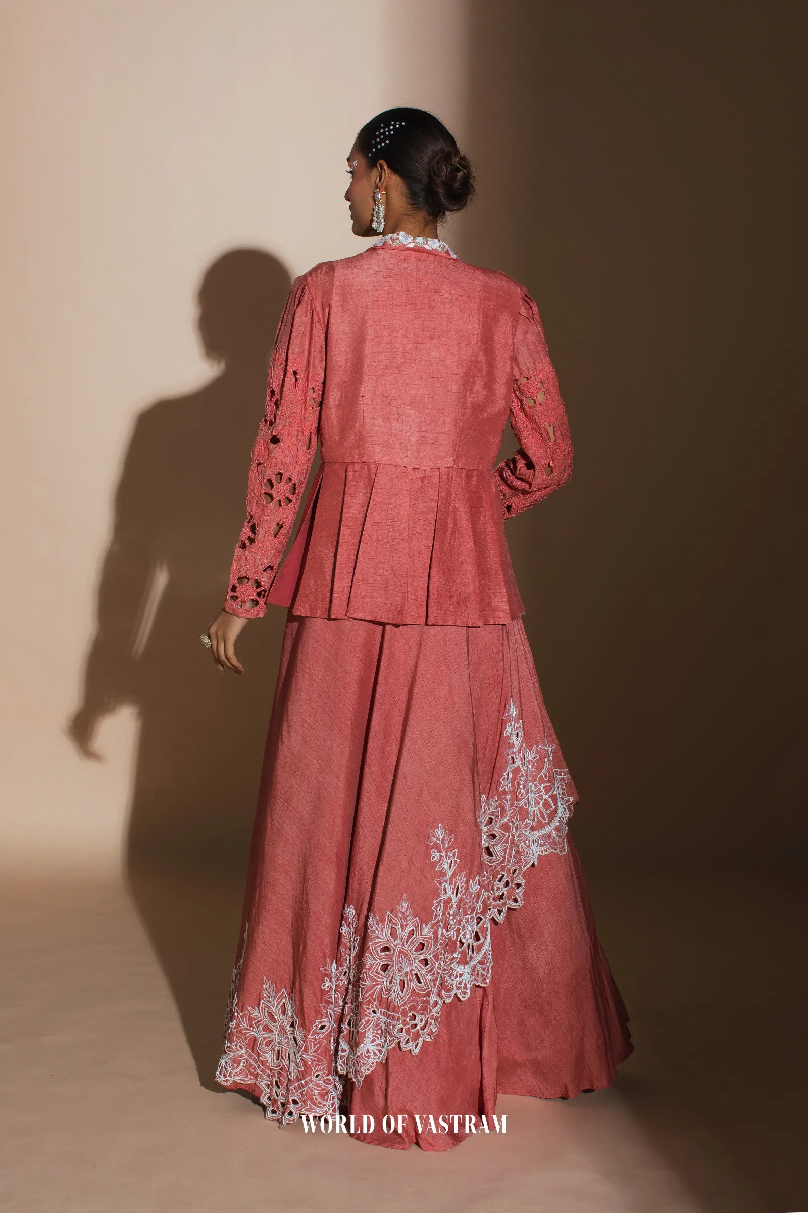 Brick red dupien silk top with dupien silk lehenga