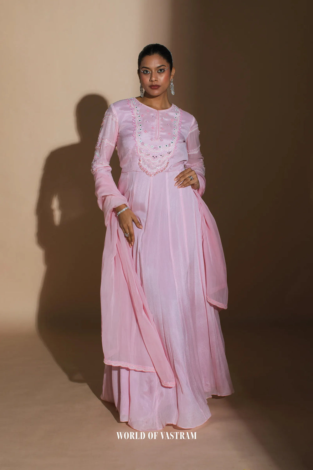 Bright Pink Embroidered Anarkali + Dupatta