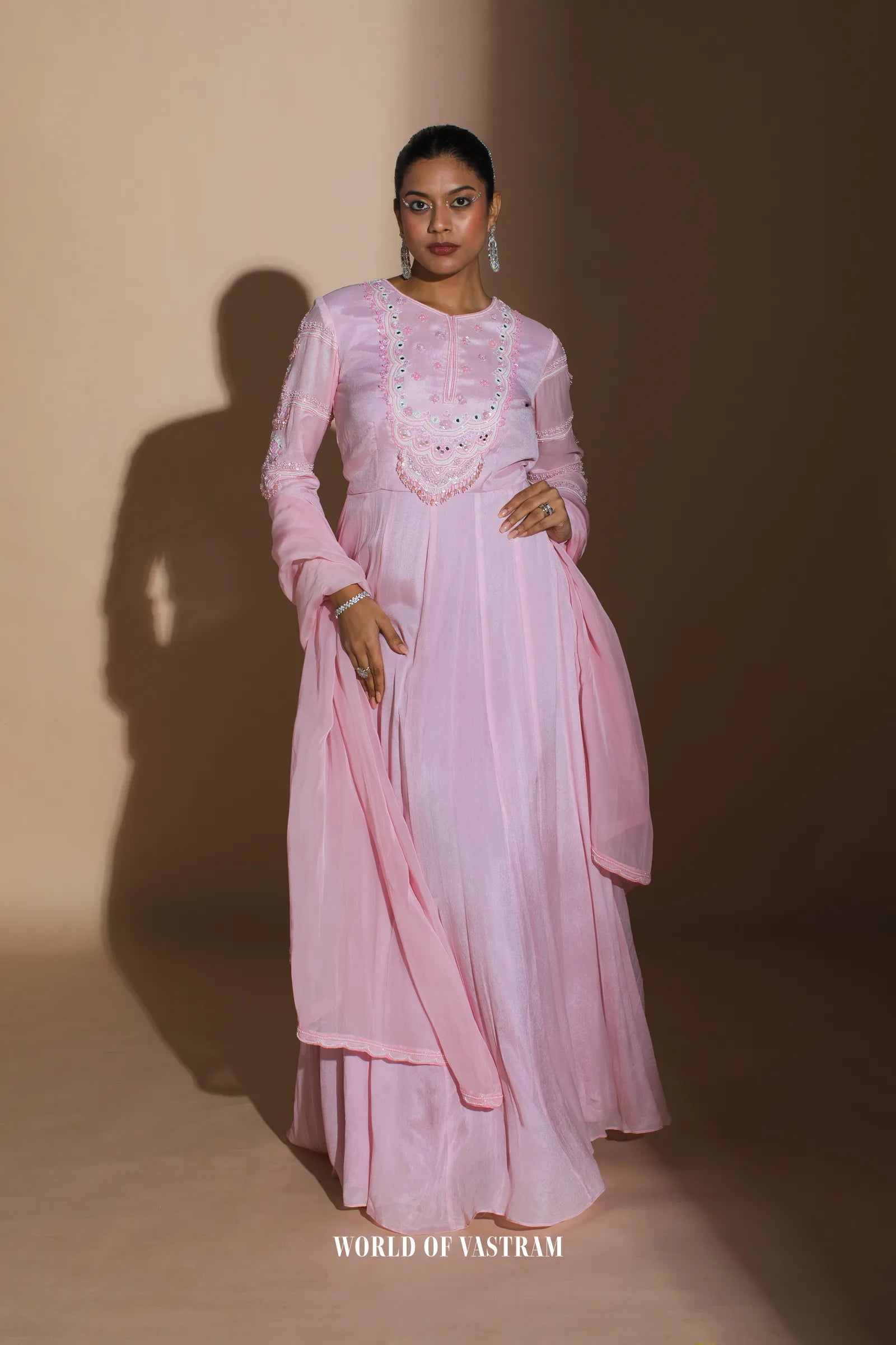 Bright Pink Embroidered Anarkali + Dupatta