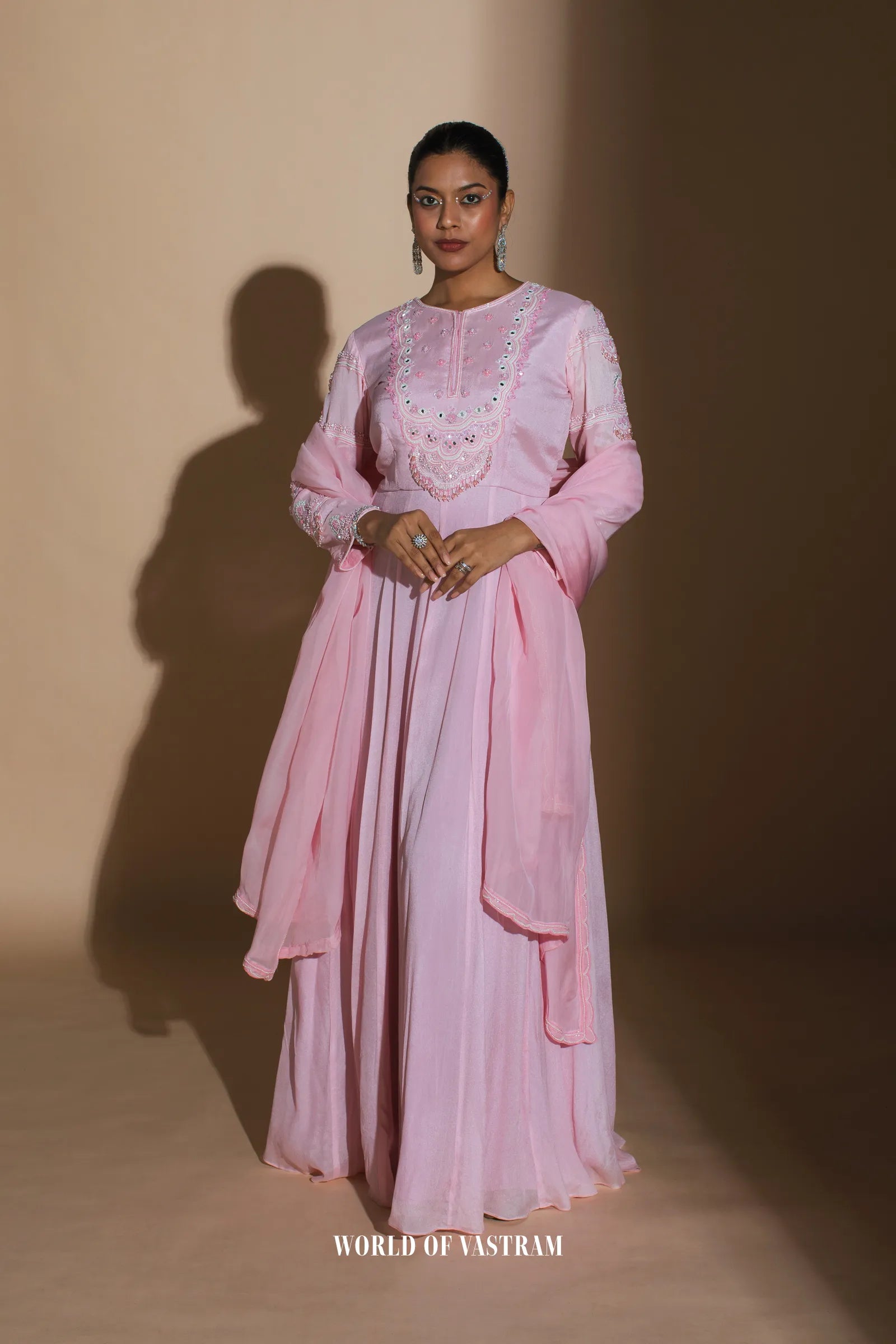 Bright Pink Embroidered Anarkali + Dupatta