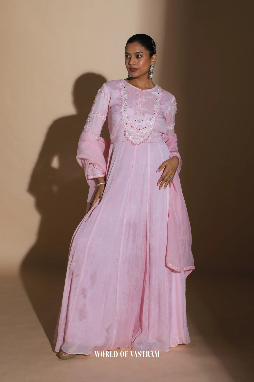 Bright Pink Embroidered Anarkali + Dupatta
