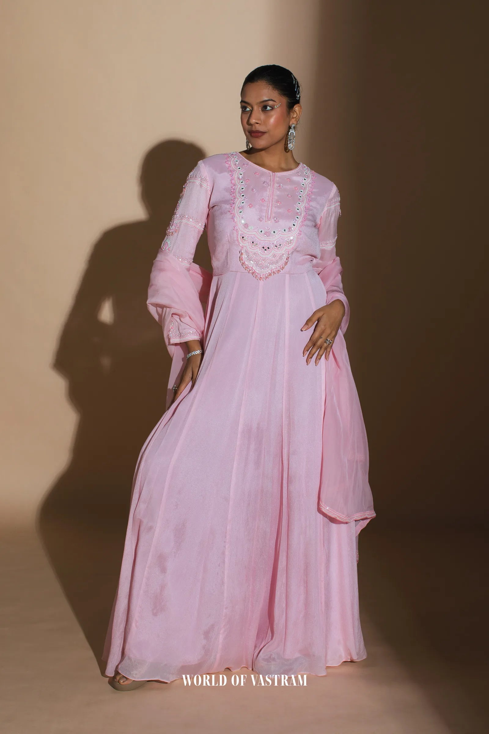Bright Pink Embroidered Anarkali + Dupatta