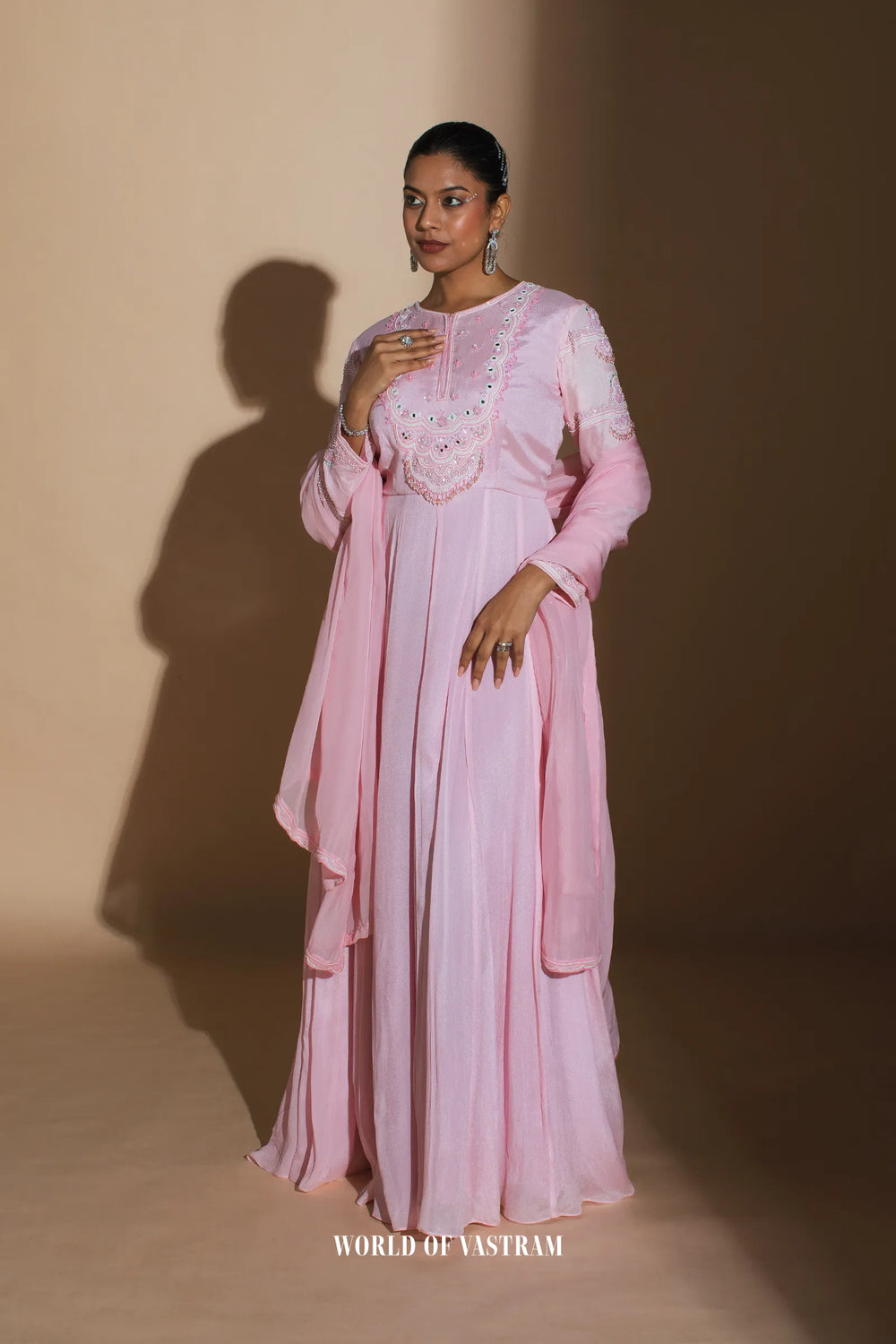 Bright Pink Embroidered Anarkali + Dupatta