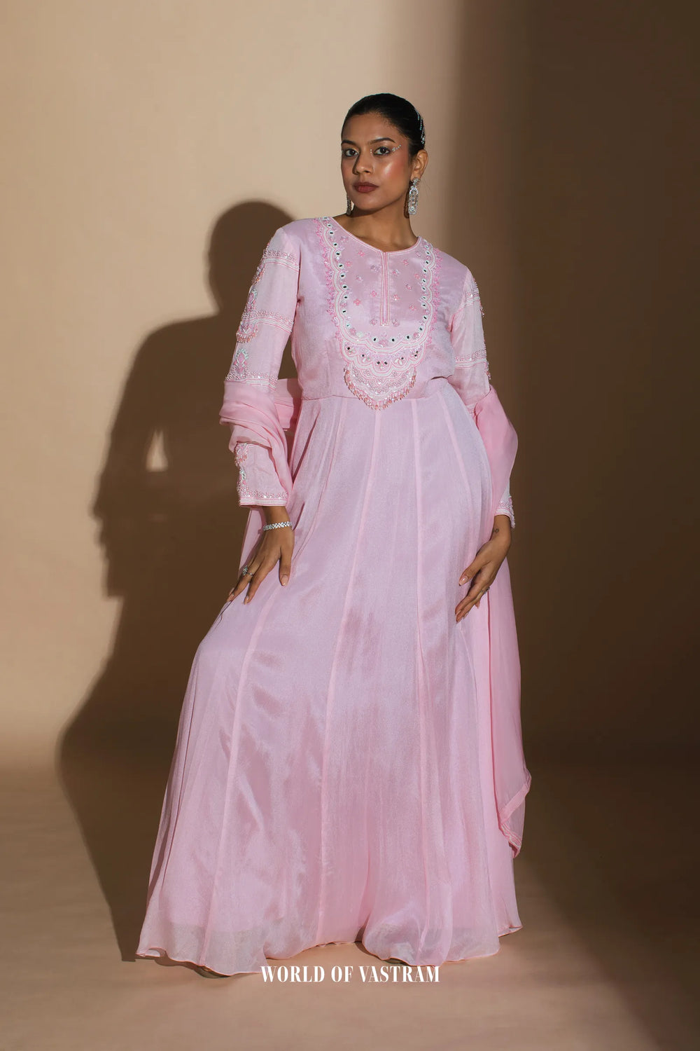 Bright Pink Embroidered Anarkali + Dupatta