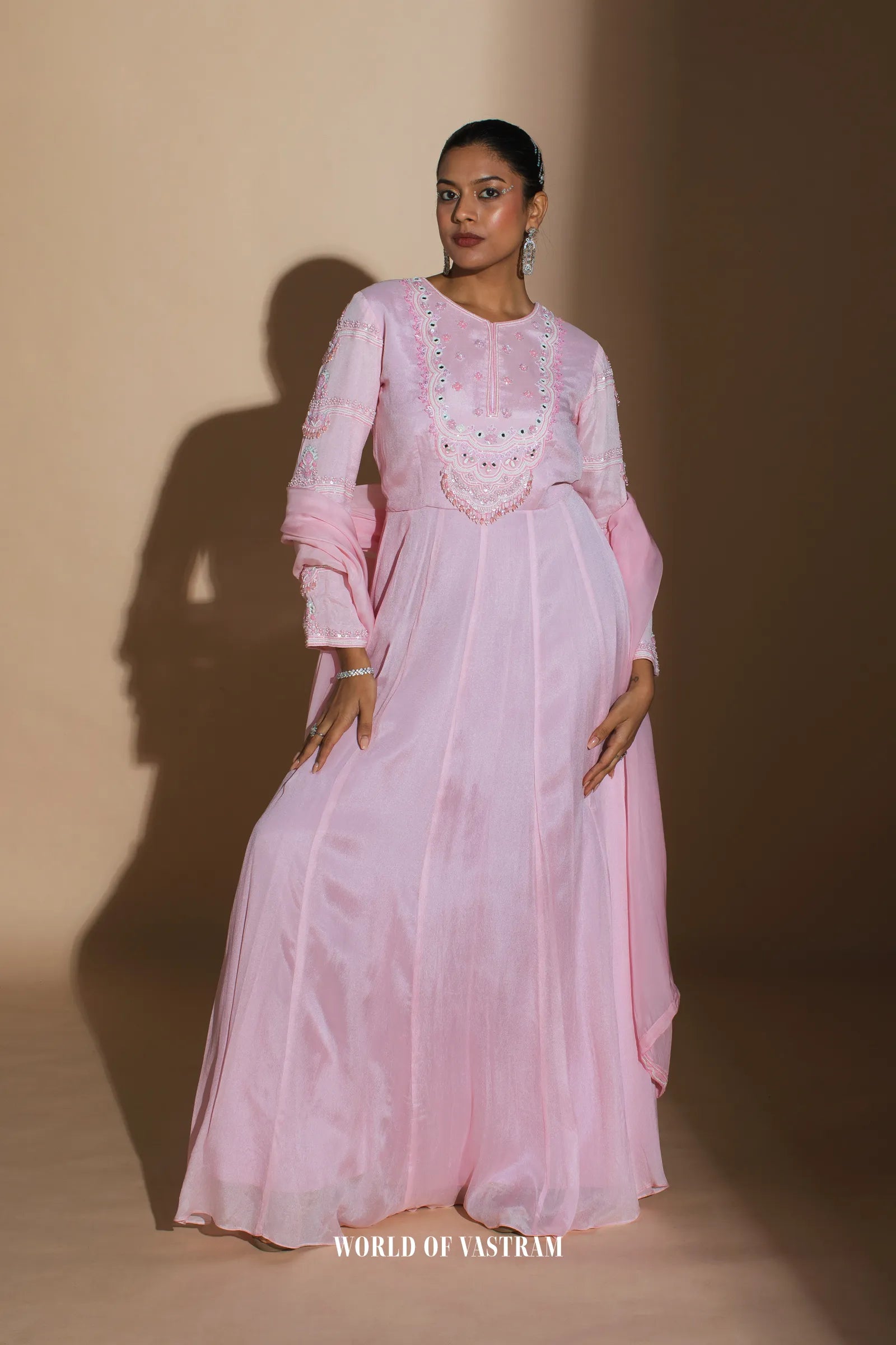 Bright Pink Embroidered Anarkali + Dupatta