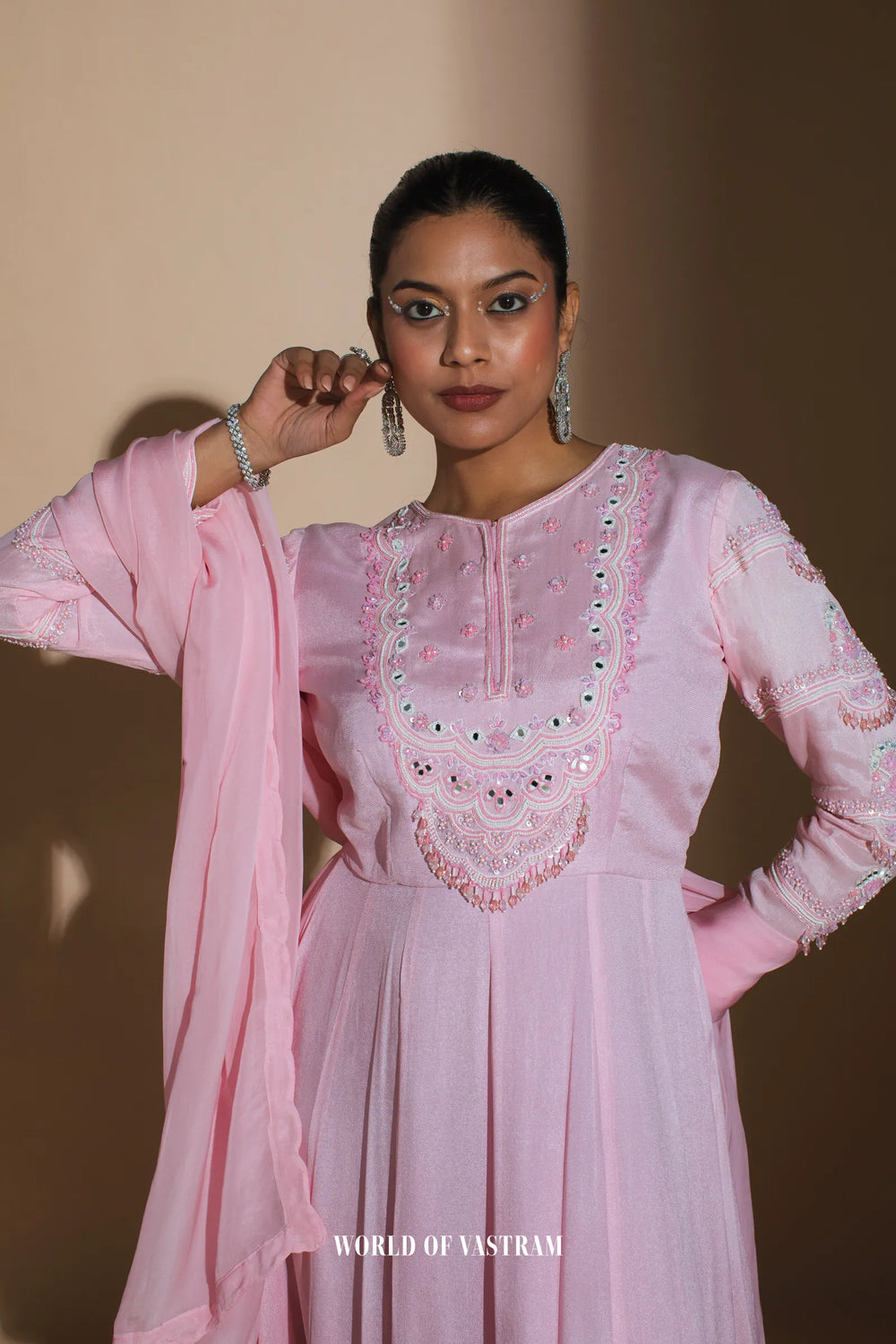 Bright Pink Embroidered Anarkali + Dupatta