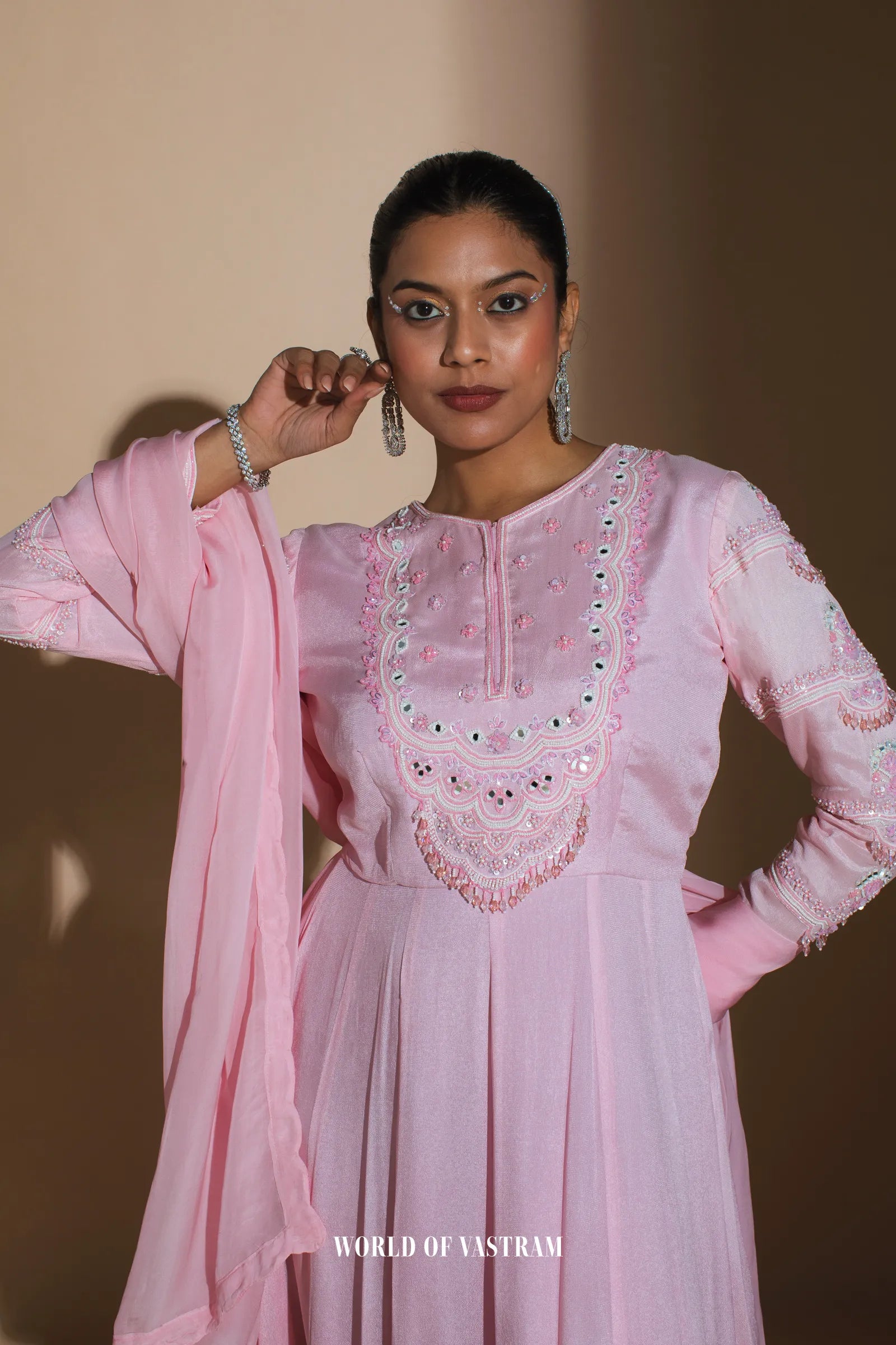 Bright Pink Embroidered Anarkali + Dupatta