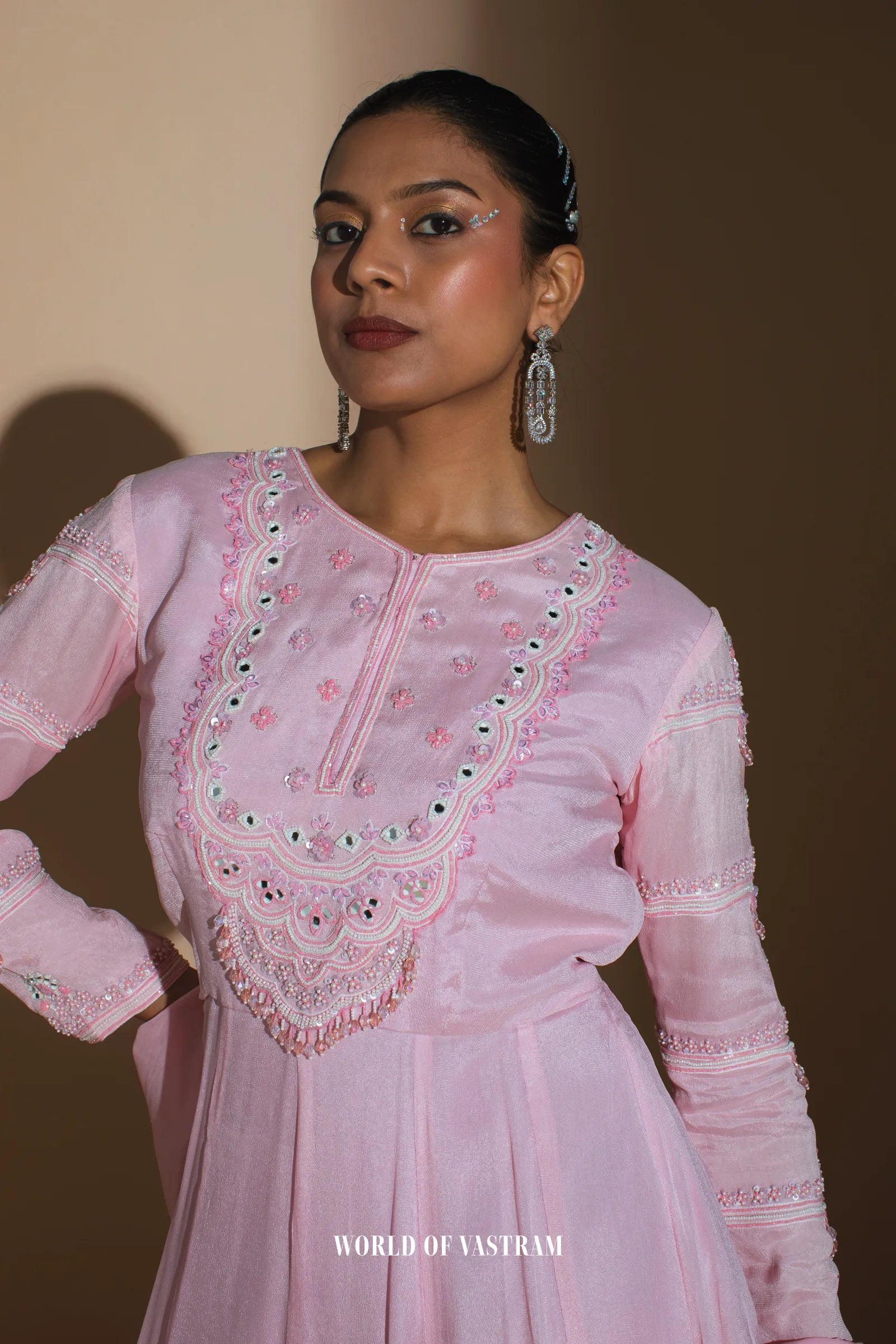Bright Pink Embroidered Anarkali + Dupatta