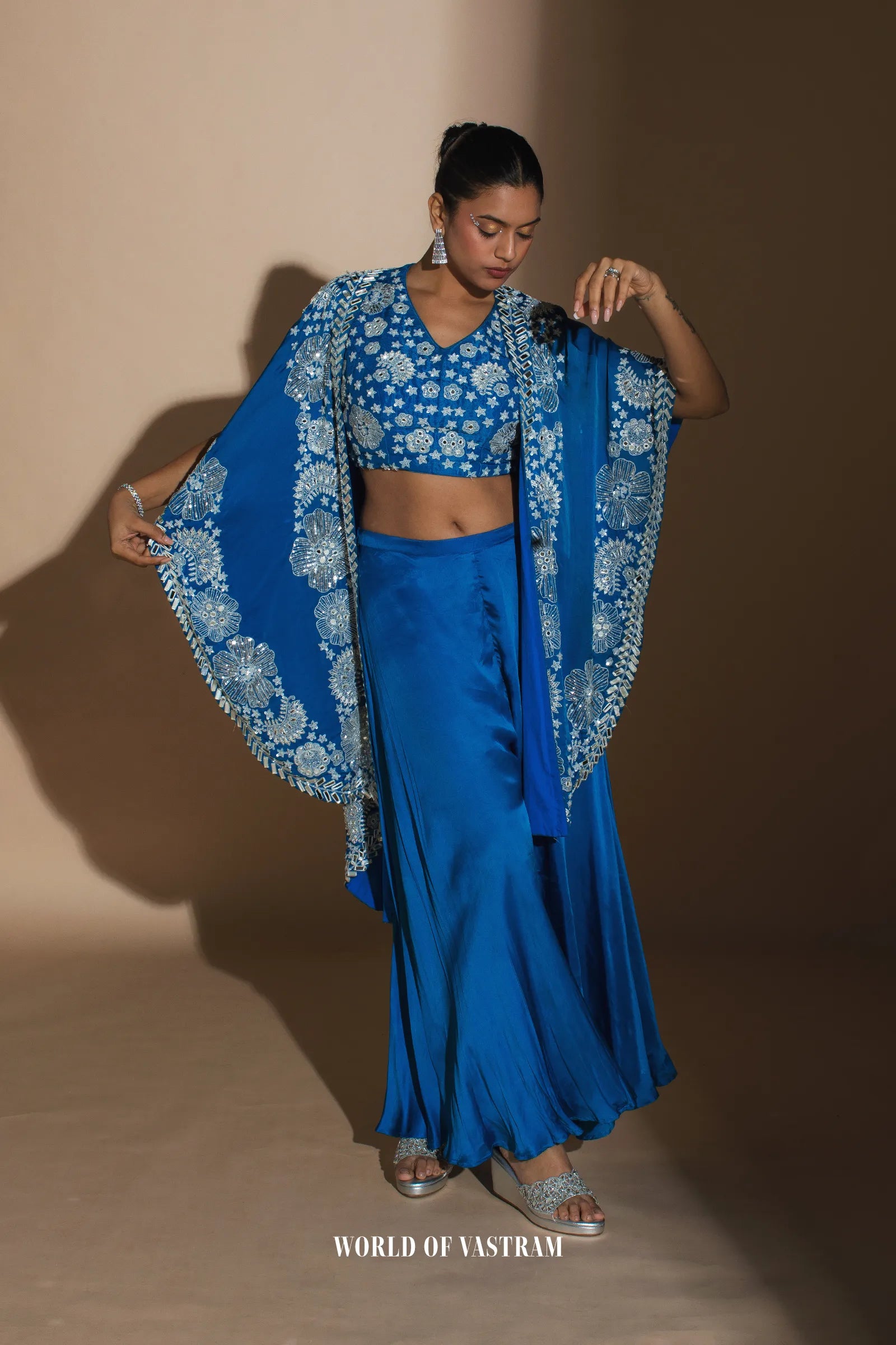 Royal blue upada silk and satin organza jacket