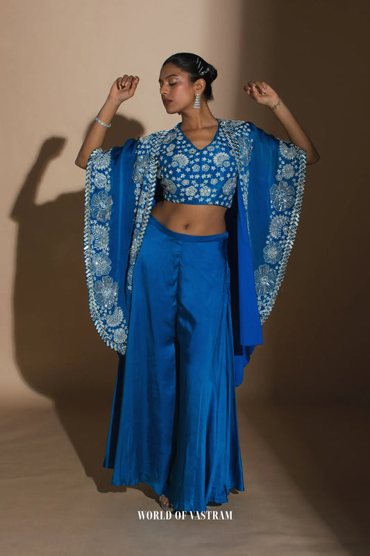 Royal blue upada silk and satin organza jacket