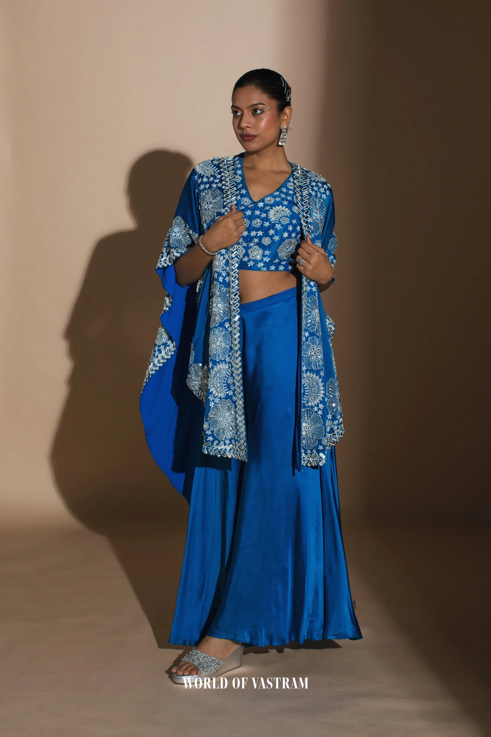 Royal blue upada silk and satin organza jacket