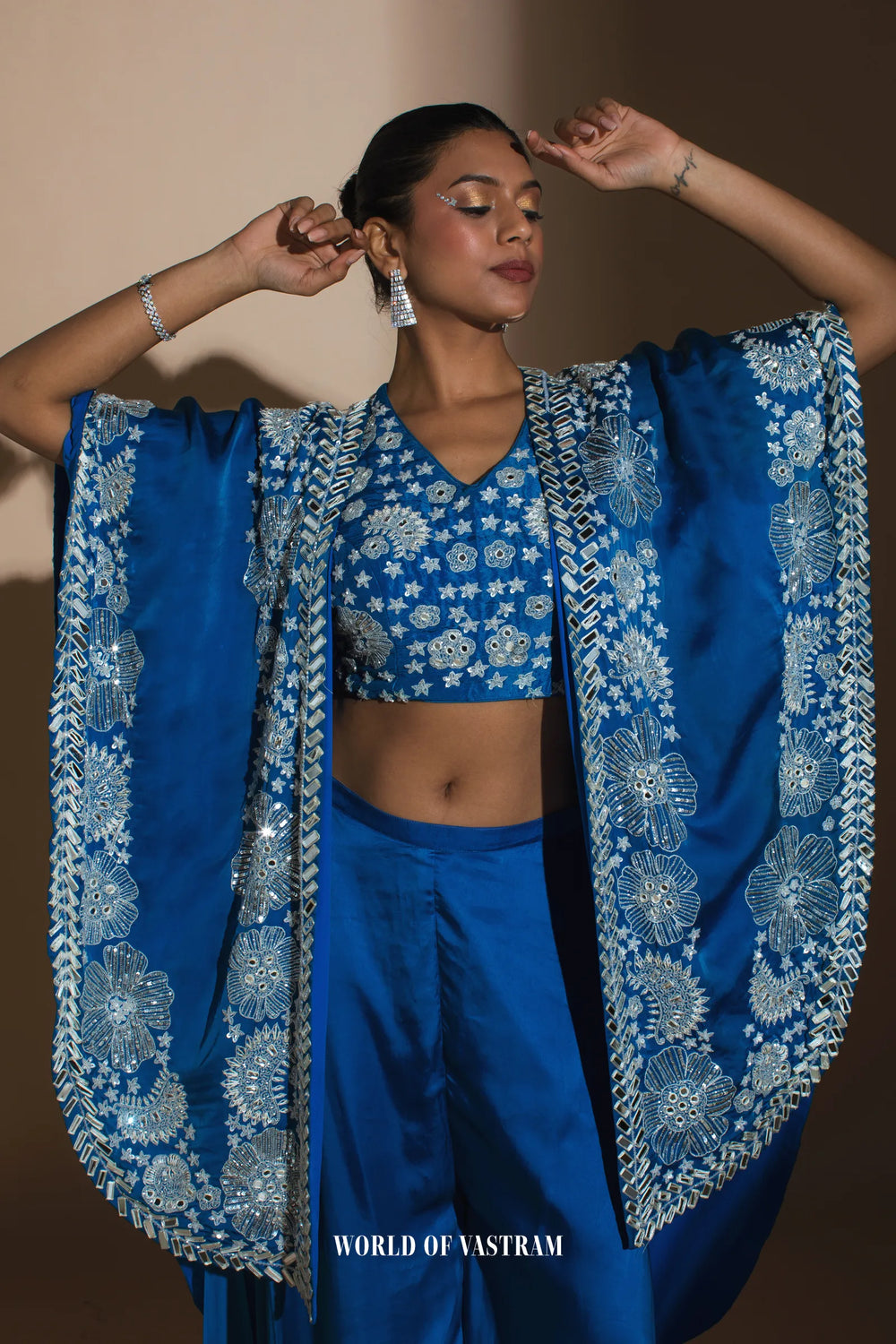 Royal blue upada silk and satin organza jacket