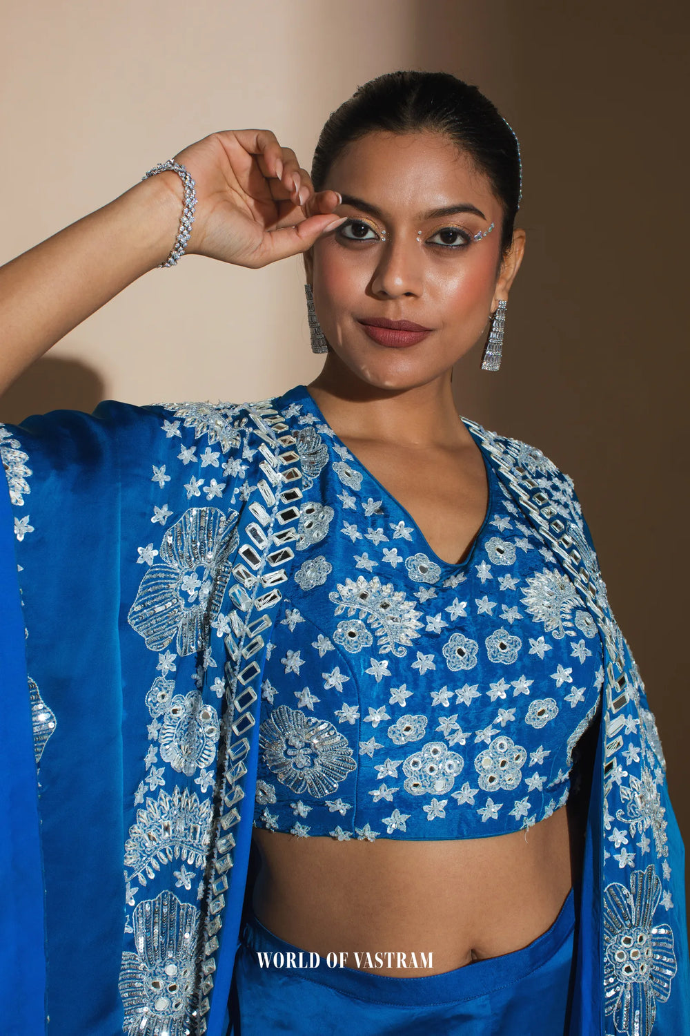 Royal blue upada silk and satin organza jacket