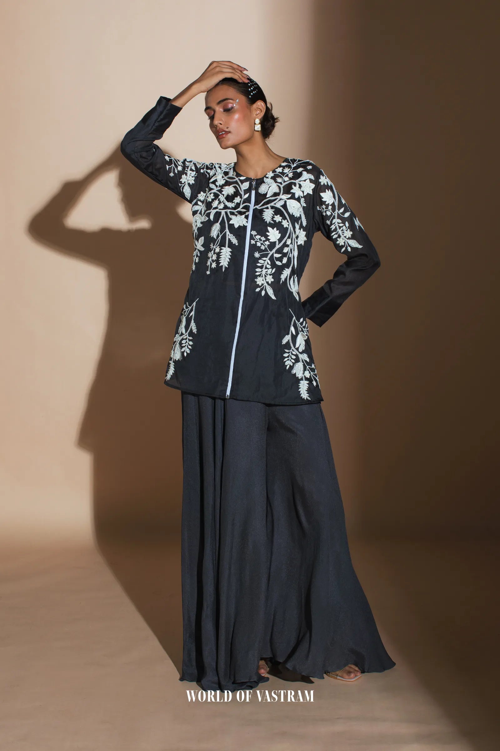 charcoal black zip top and pant set