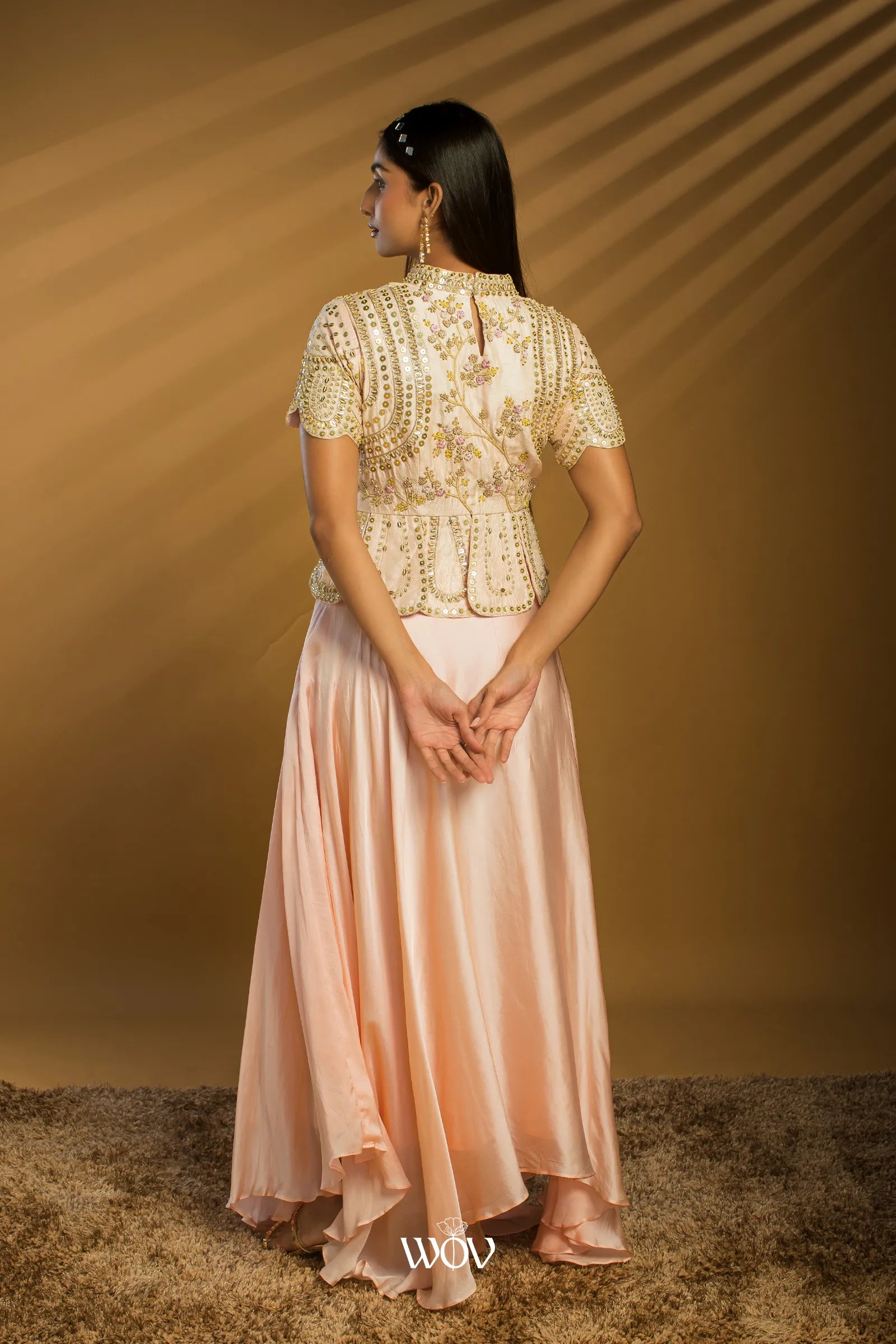 Peach Ivory Peplum Set