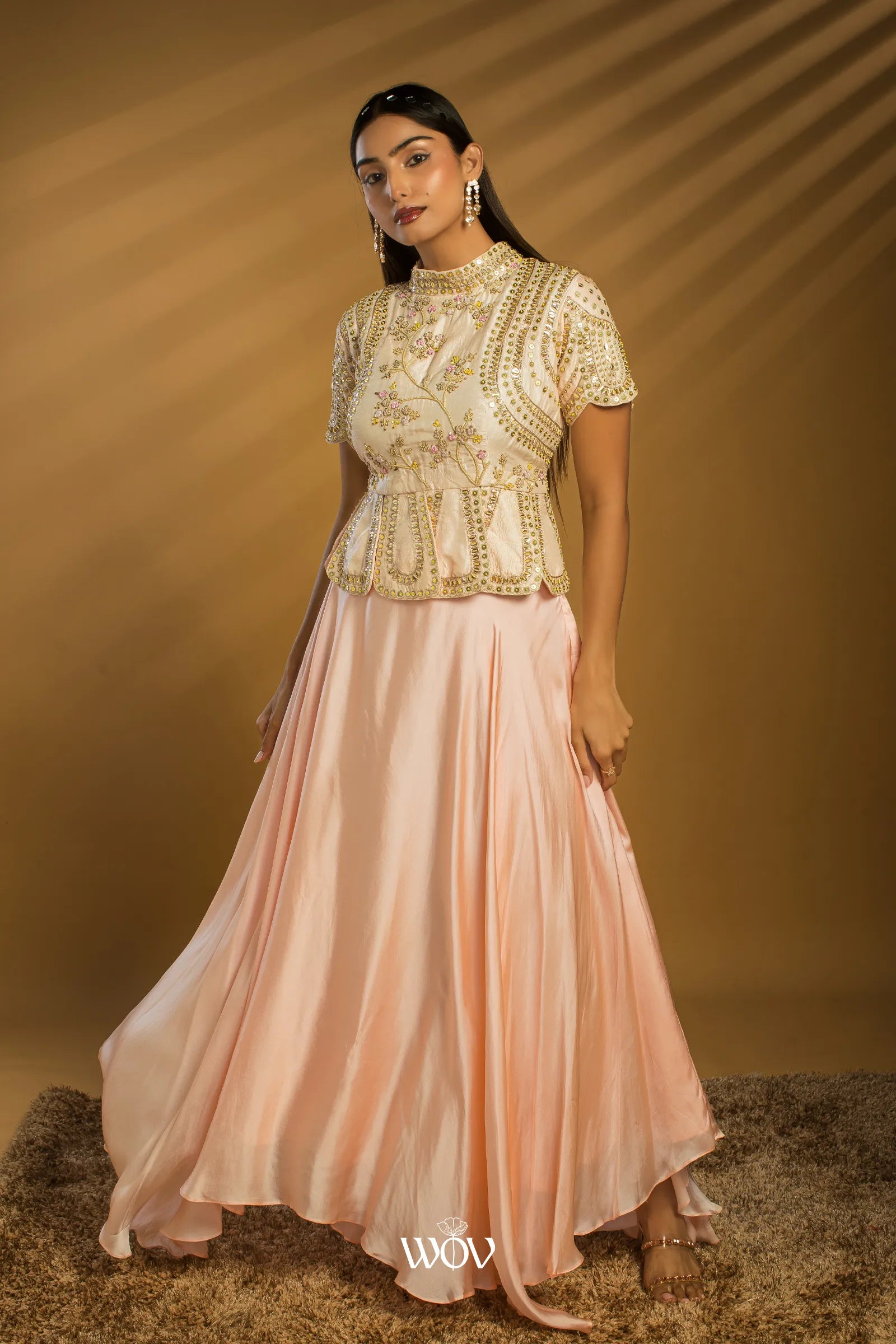 Peach Ivory Peplum Set