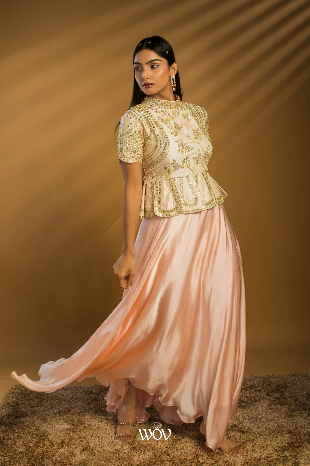 Peach Ivory Peplum Set