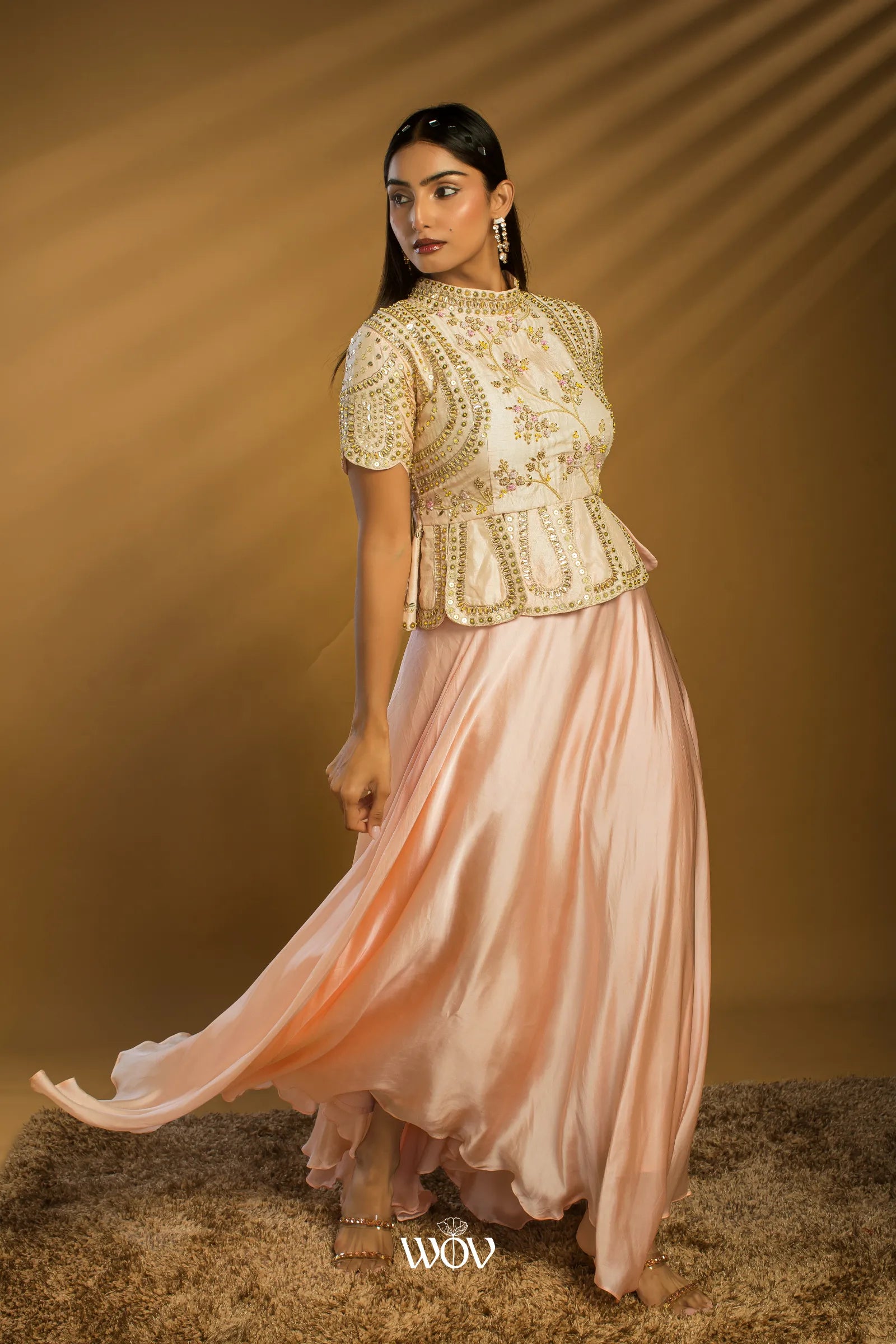 Peach Ivory Peplum Set