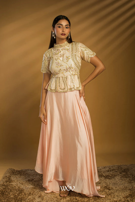 Peach Ivory Peplum Set