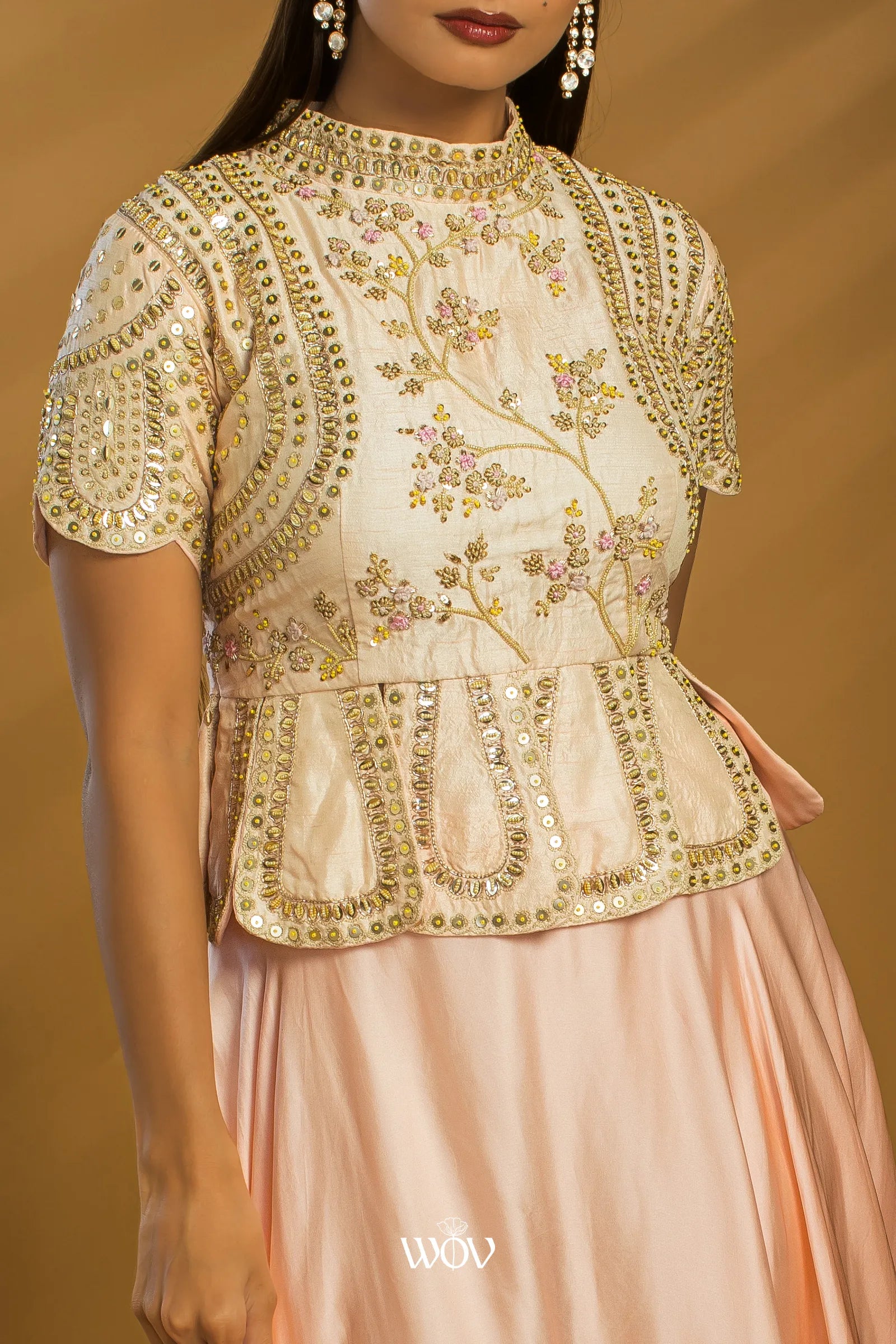Peach Ivory Peplum Set