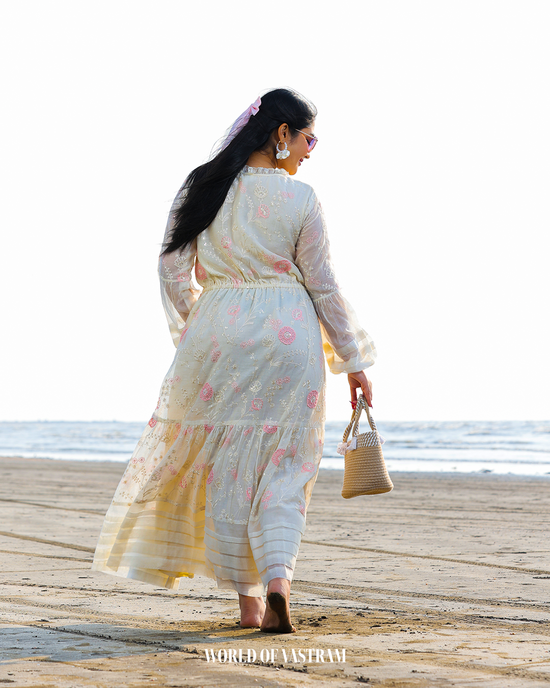 OFF white Pink Floral Long Dress
