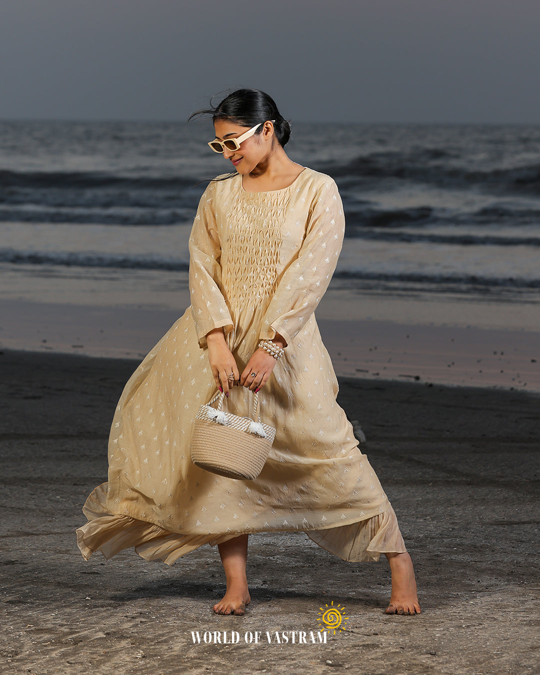 Cream Small Butti Floral Dress