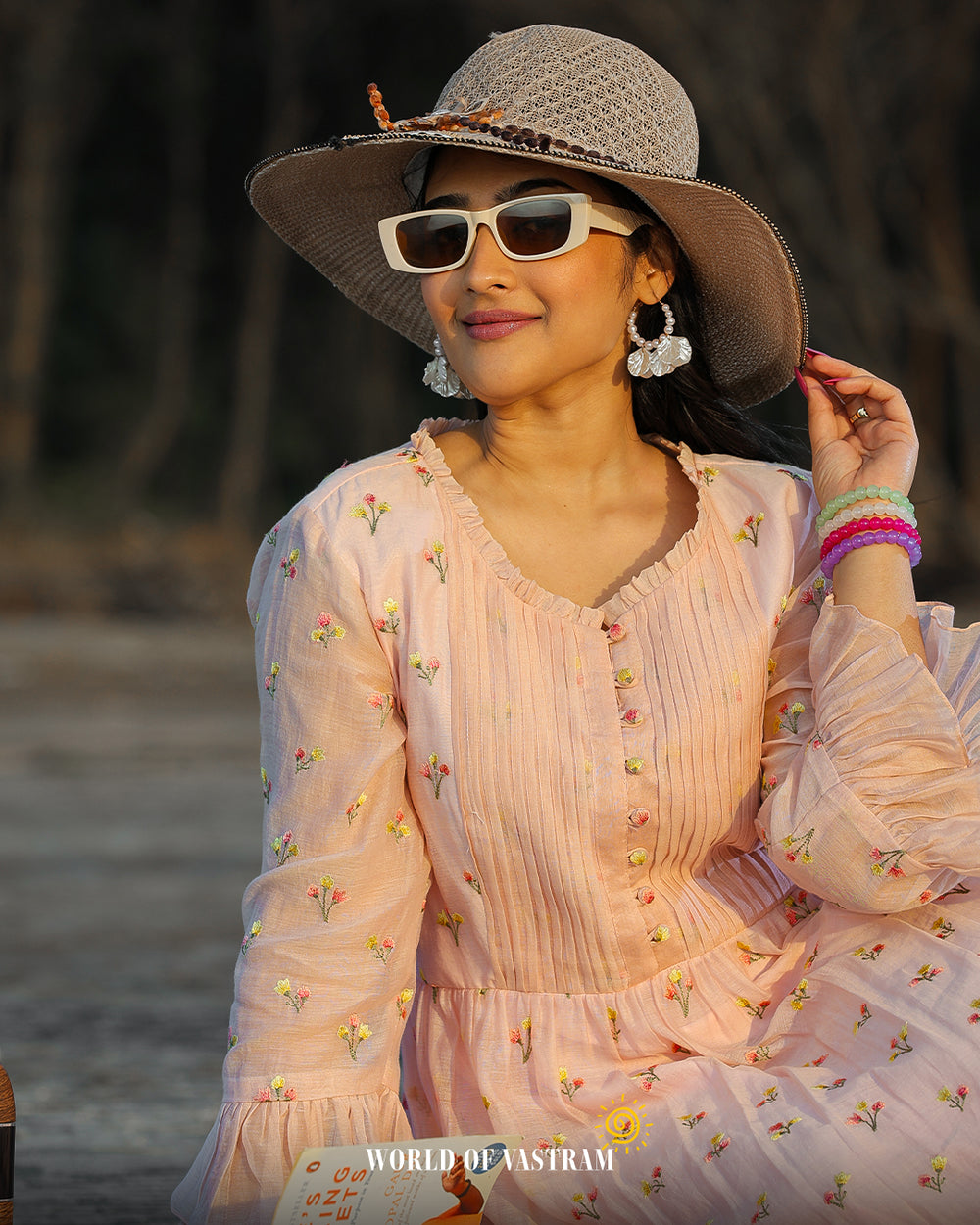 Pink Yellow Pink Floral Long Dress