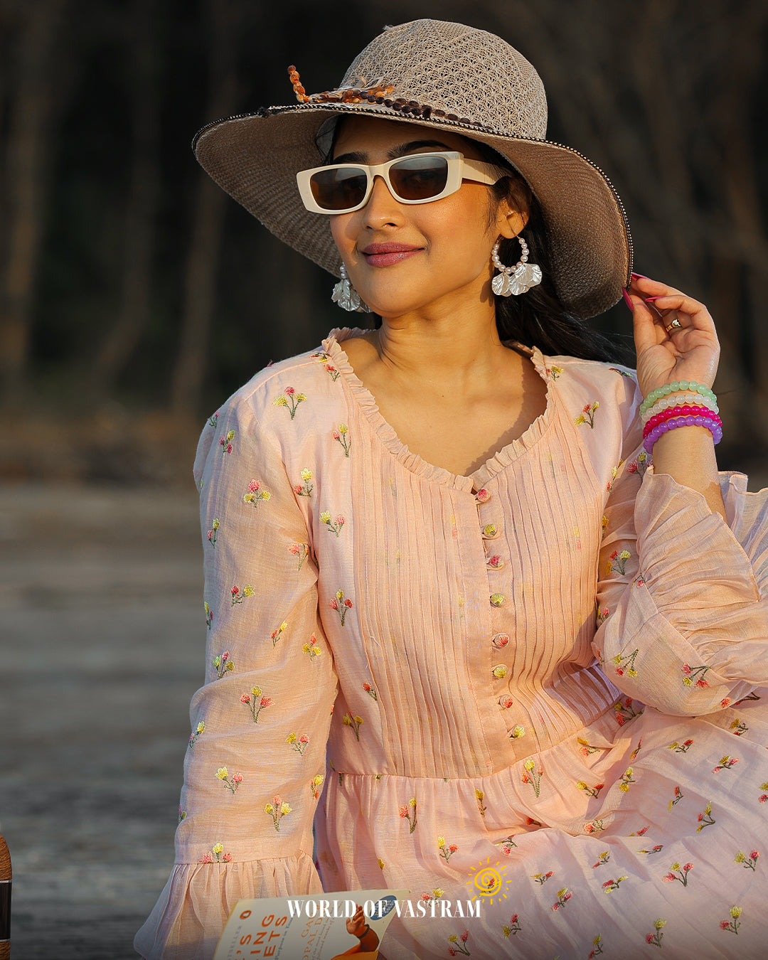 Pink Yellow Pink Floral Long Dress