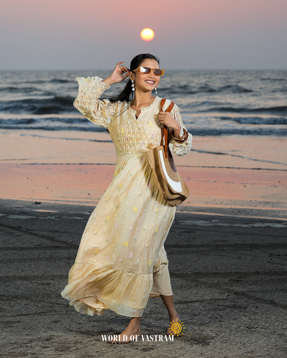 Cream Tissue Floral Long dress