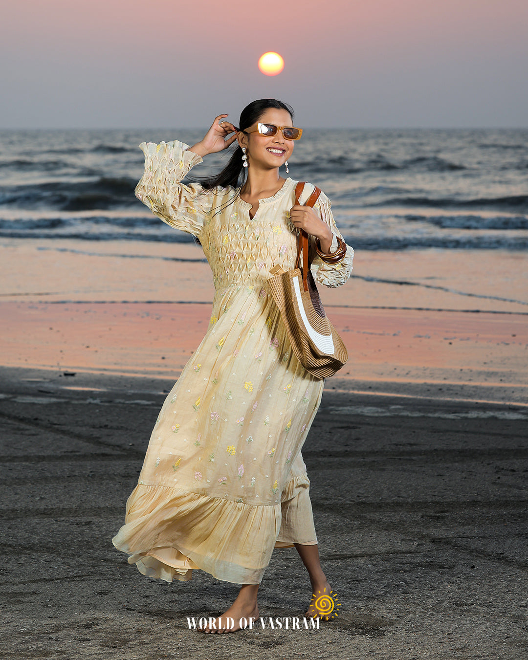 Cream Tissue Floral Long dress