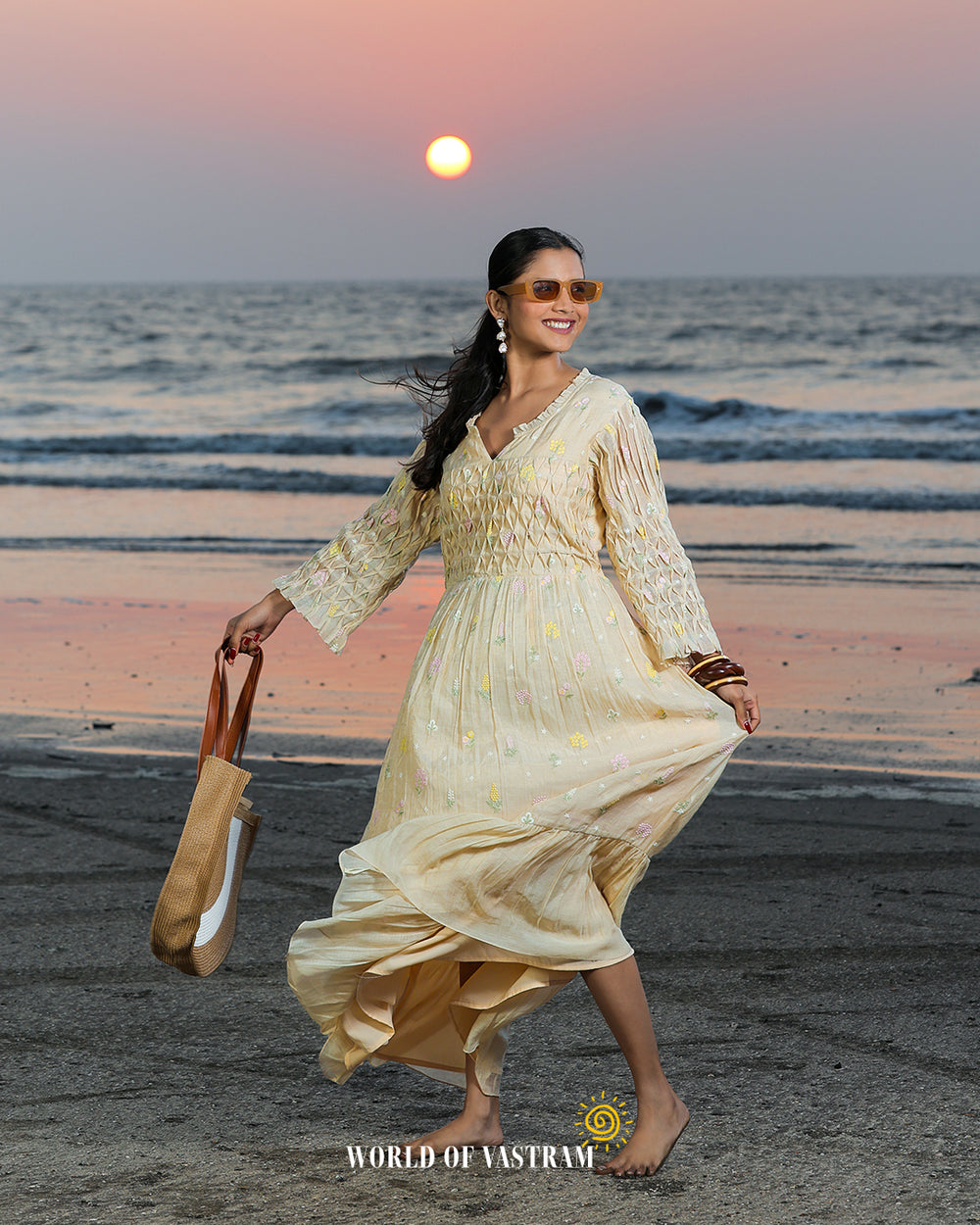 Cream Tissue Floral Long dress