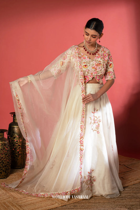 White Flared Lehenga Set