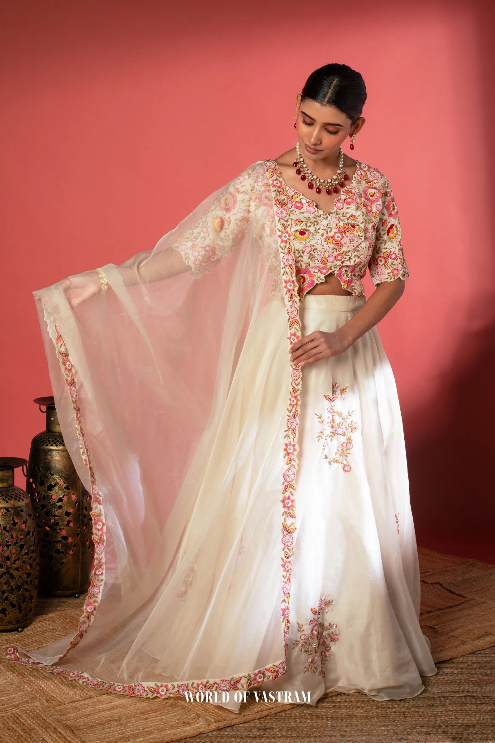 White Flared Lehenga Set