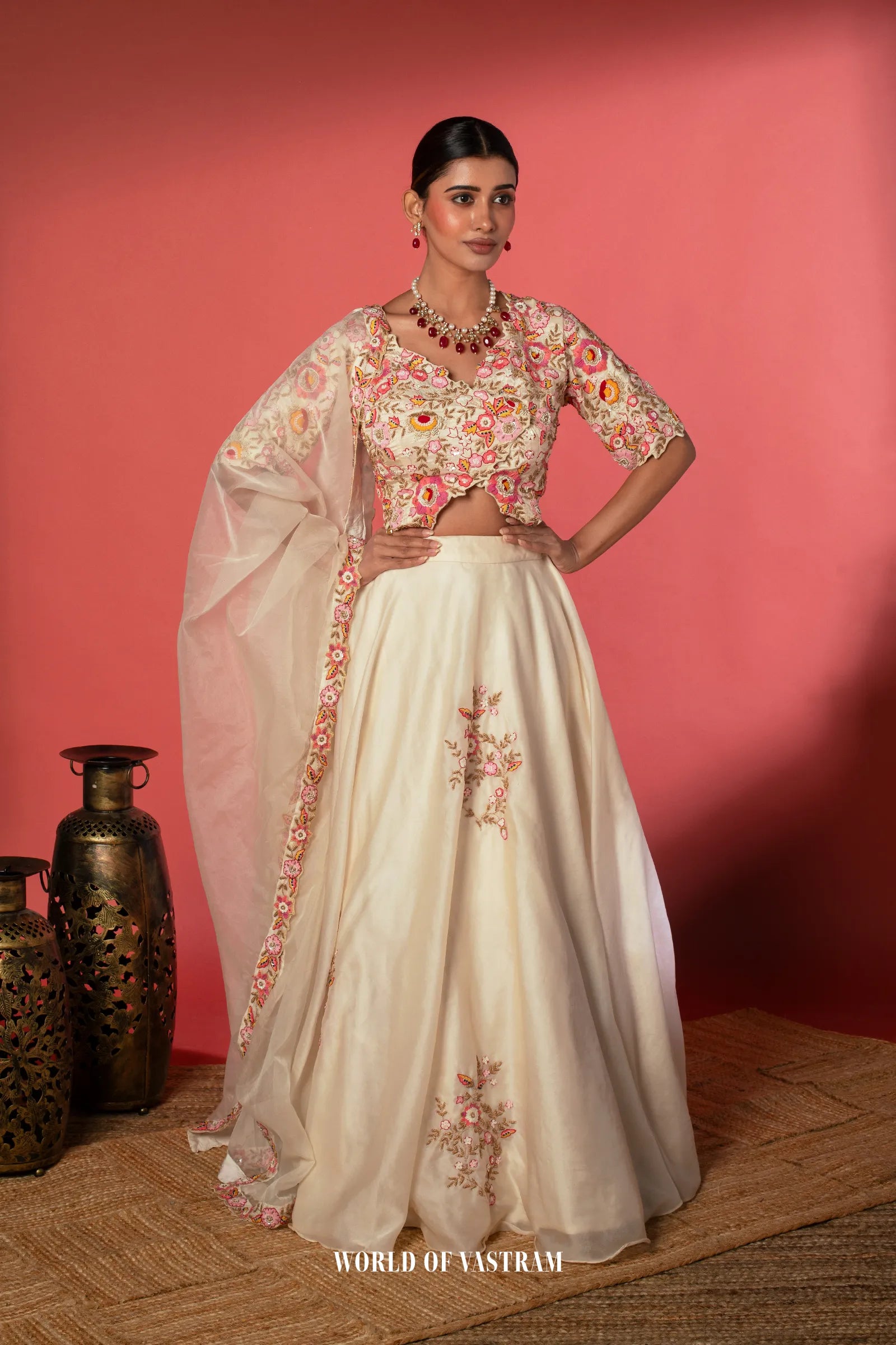White Flared Lehenga Set