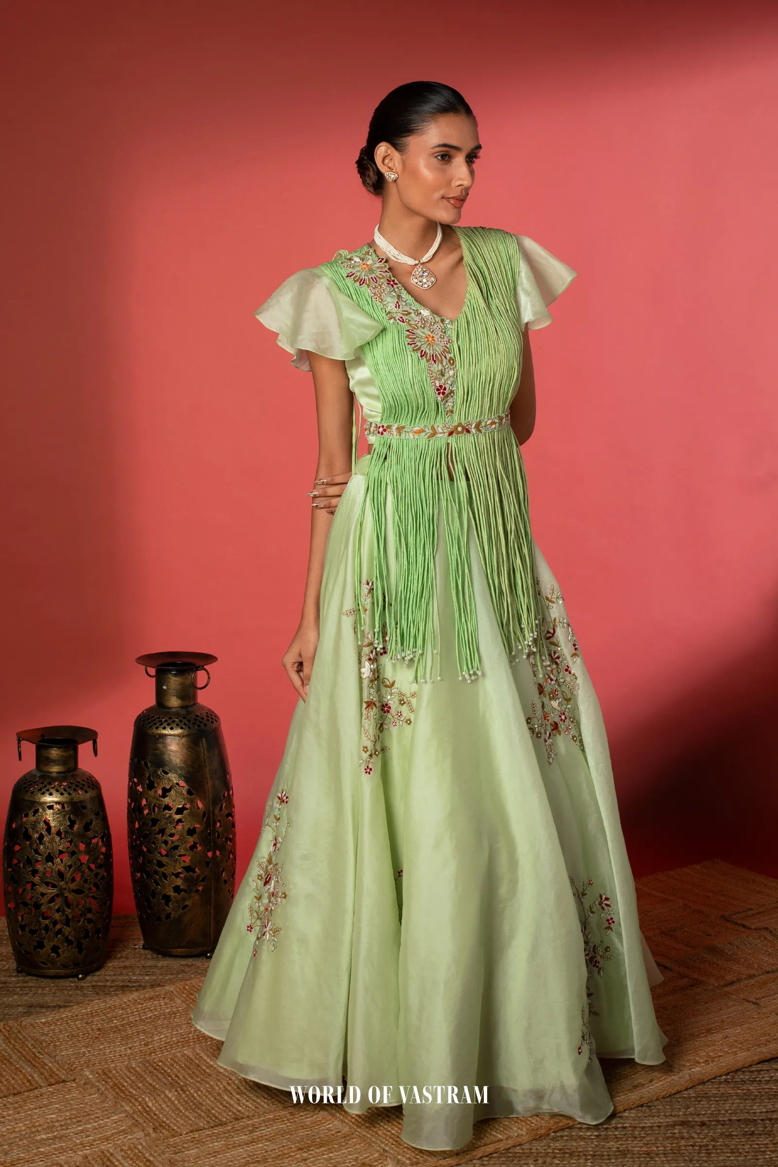 Mint Green Indo Western Lehenga
