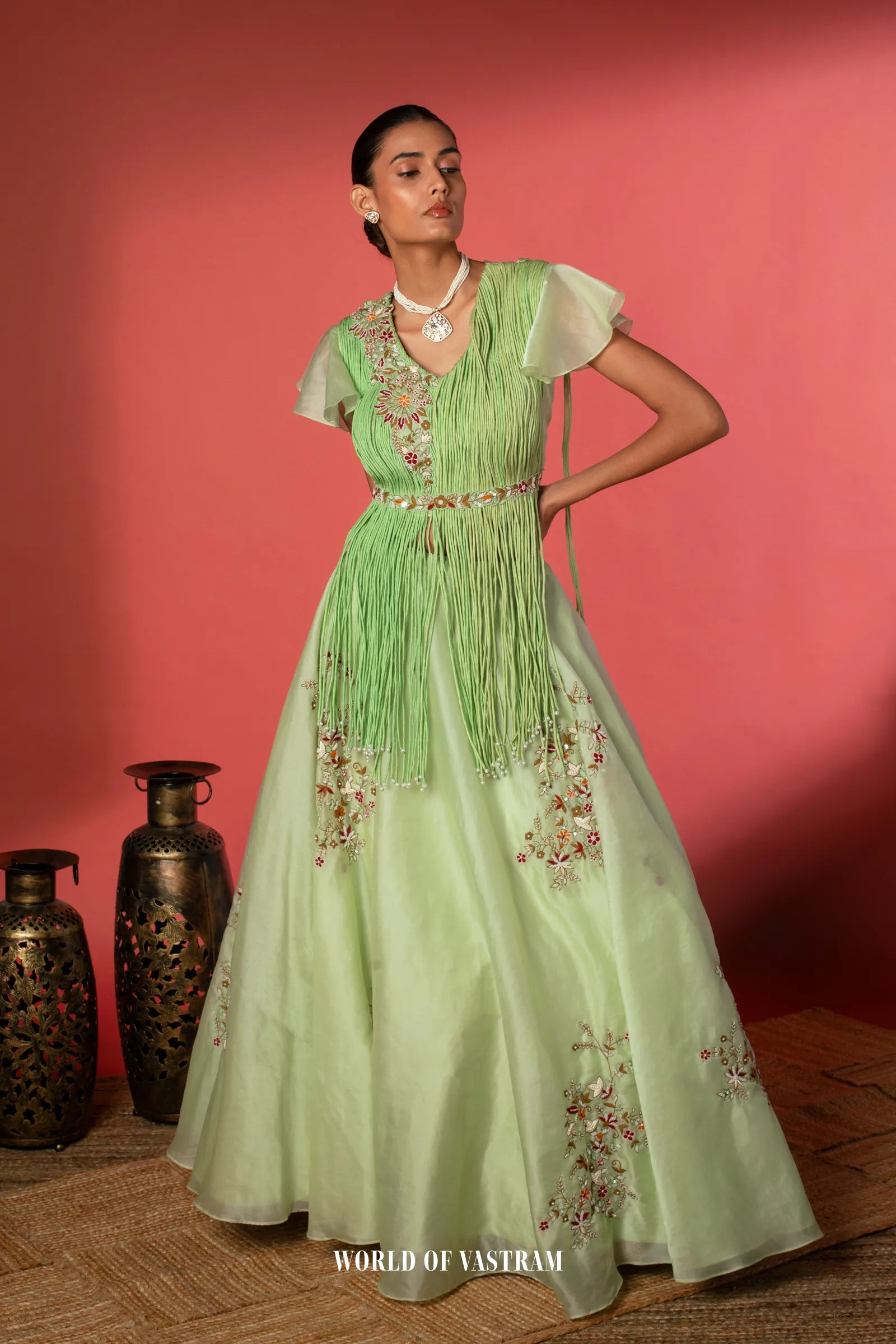 Mint Green Indo Western Lehenga