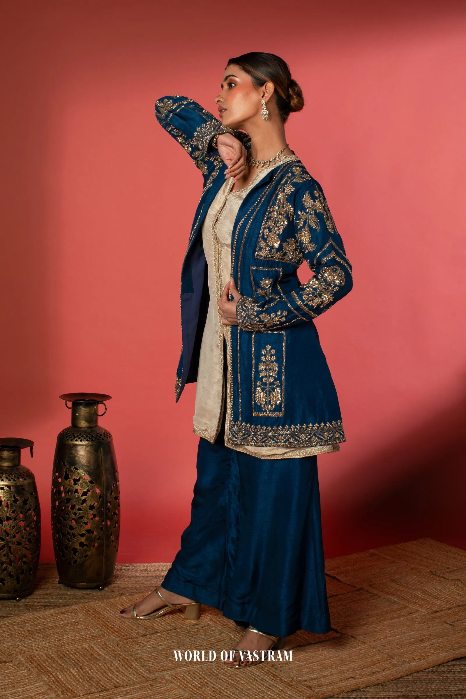 Royal Blue Jacket Palazzo Set