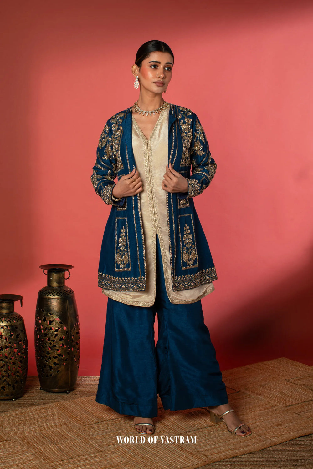 Royal Blue Jacket Palazzo Set