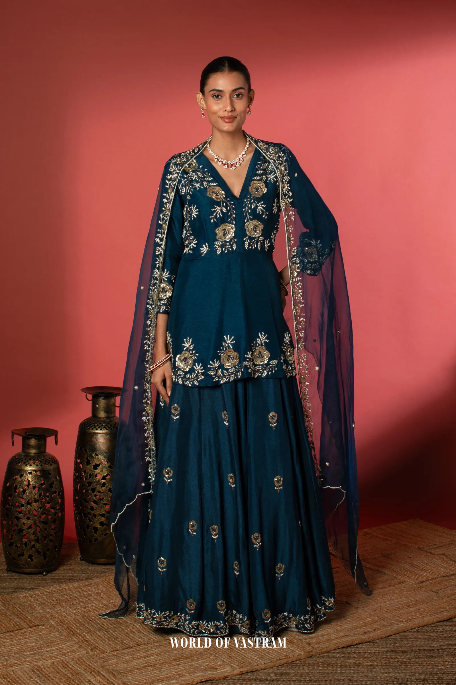 Navy blue Indo-Western Lehenga